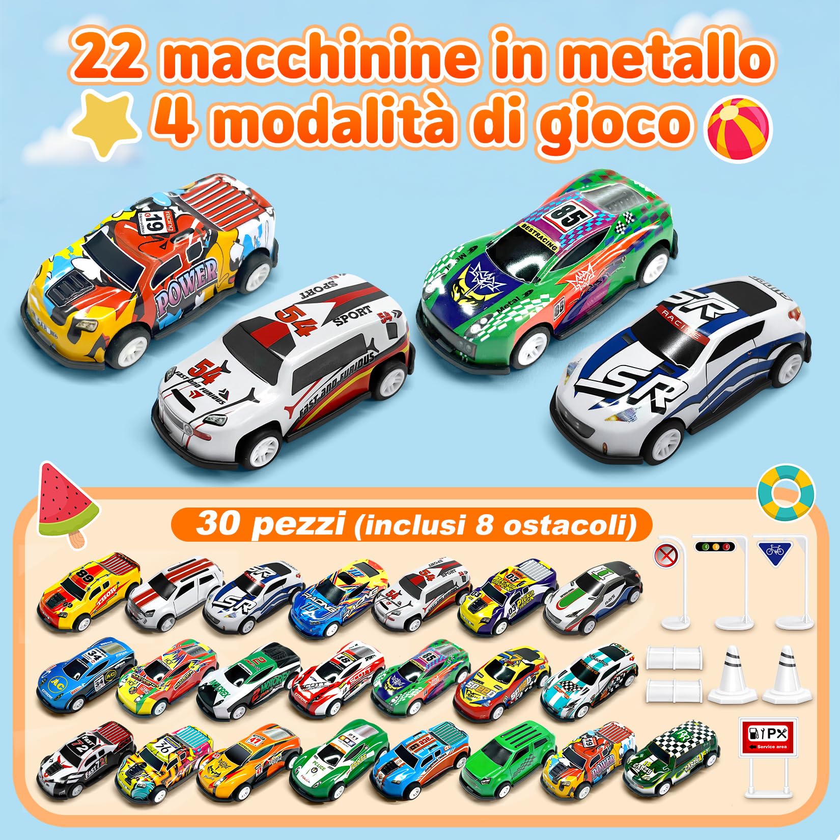 Macchinine Per Bambini, Cars Giocattoli, Giochi Bimbo con 22 Mini Macchine Giocattolo e 8 Blocchi Stradali, Veicolo Metallo Die Cast 1:64, Set Macchinina Bambina, Gioco Bambino 3 4 5 6 7 8 Anni
