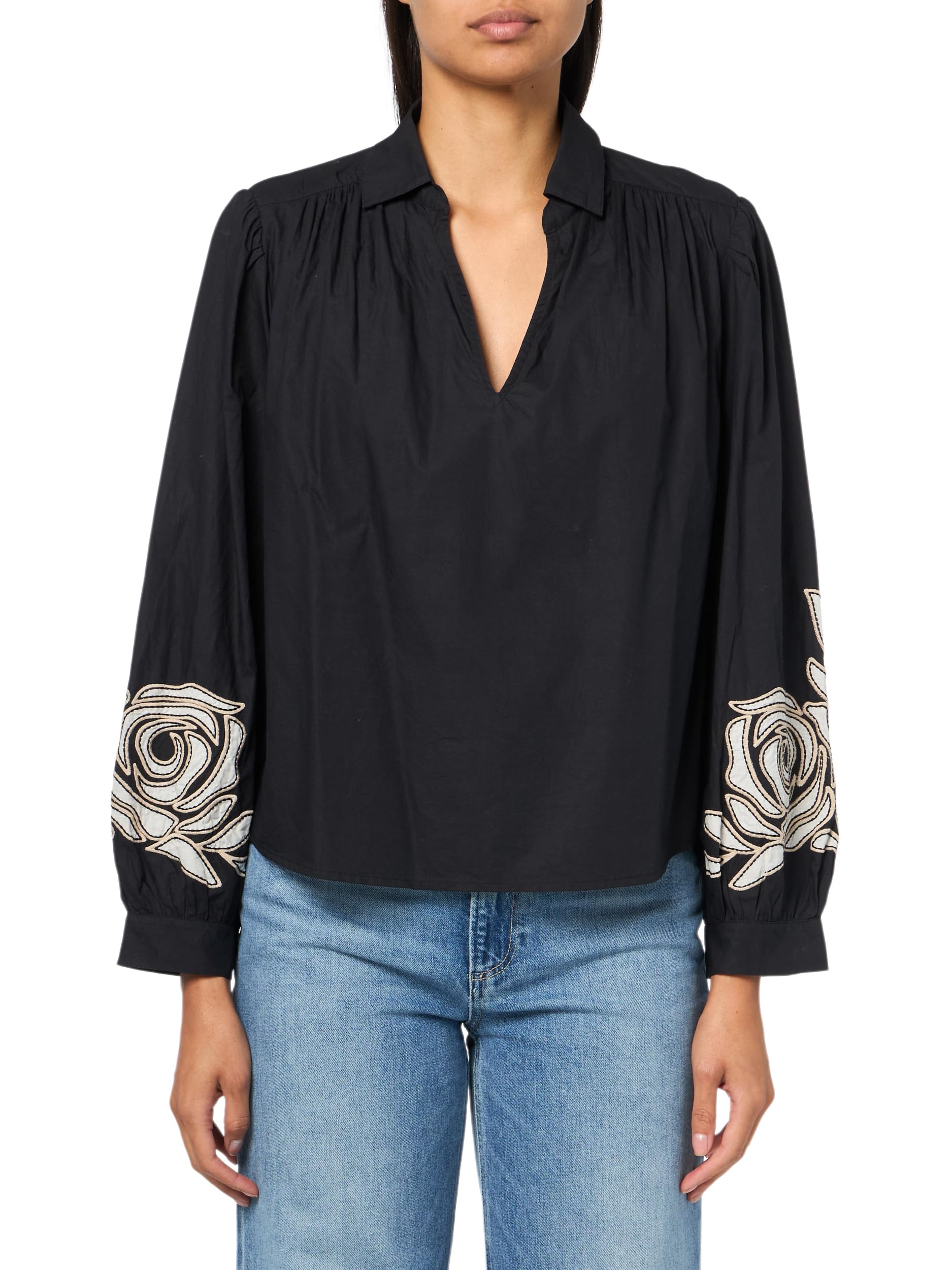 Velvet by Graham & Spencer Women's Two Tone Embroidery Martine Blouse