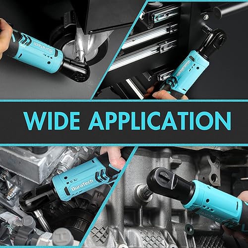 Miniatura 8 de DURATECH Juego de llaves de trinquete eléctricas inalámbricas, 48 pies-libras, 38 pulgadas, 12 V, llave de trinquete eléctrica con 2 baterías de