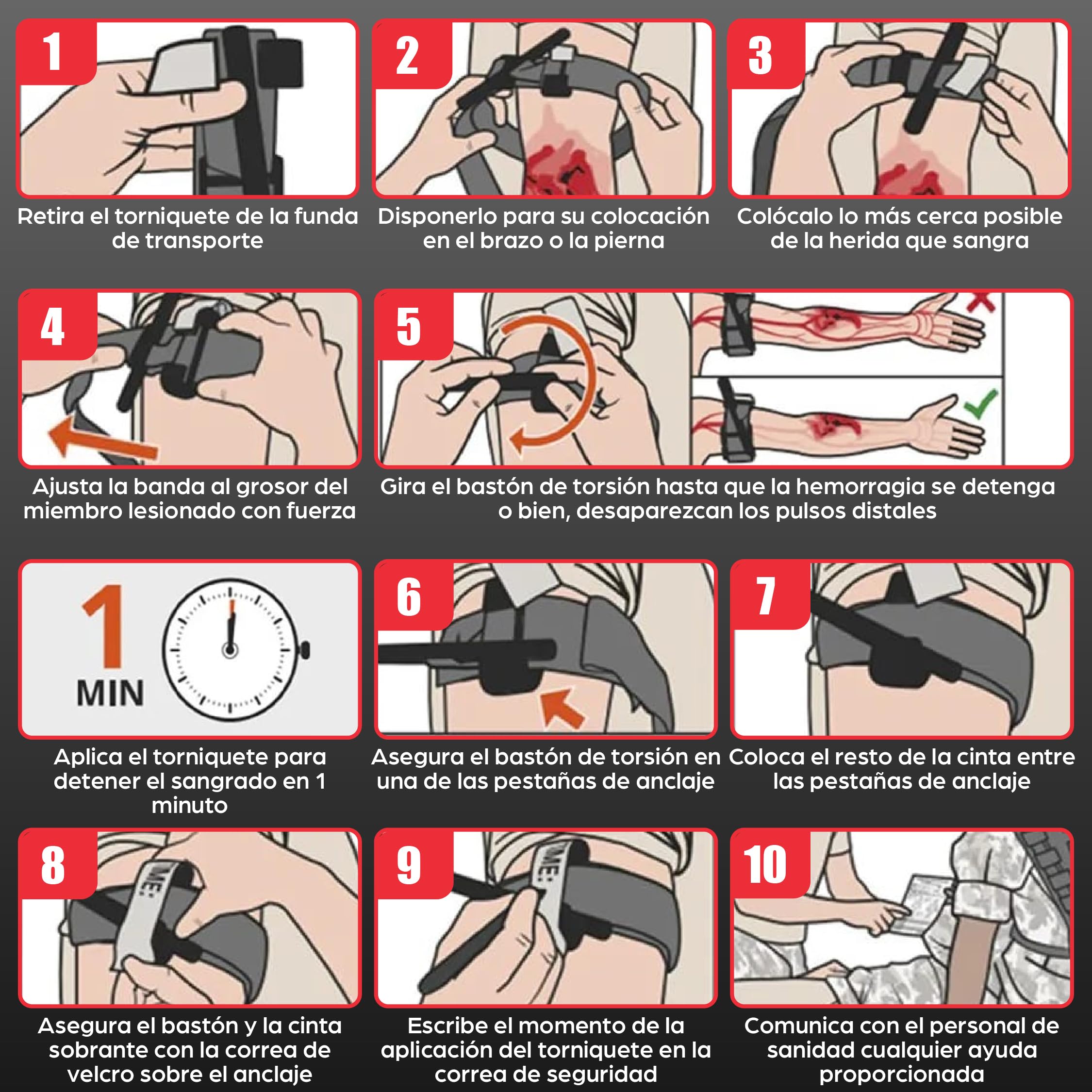 Pack Torniquete Táctico. 5 piezas (torniquete+funda+tijeras+boligrafo+parche) Kit supervivencia homologado hemorragias. Emergencias senderismo, militar, enfermero, policía Botiquín primeros auxilios