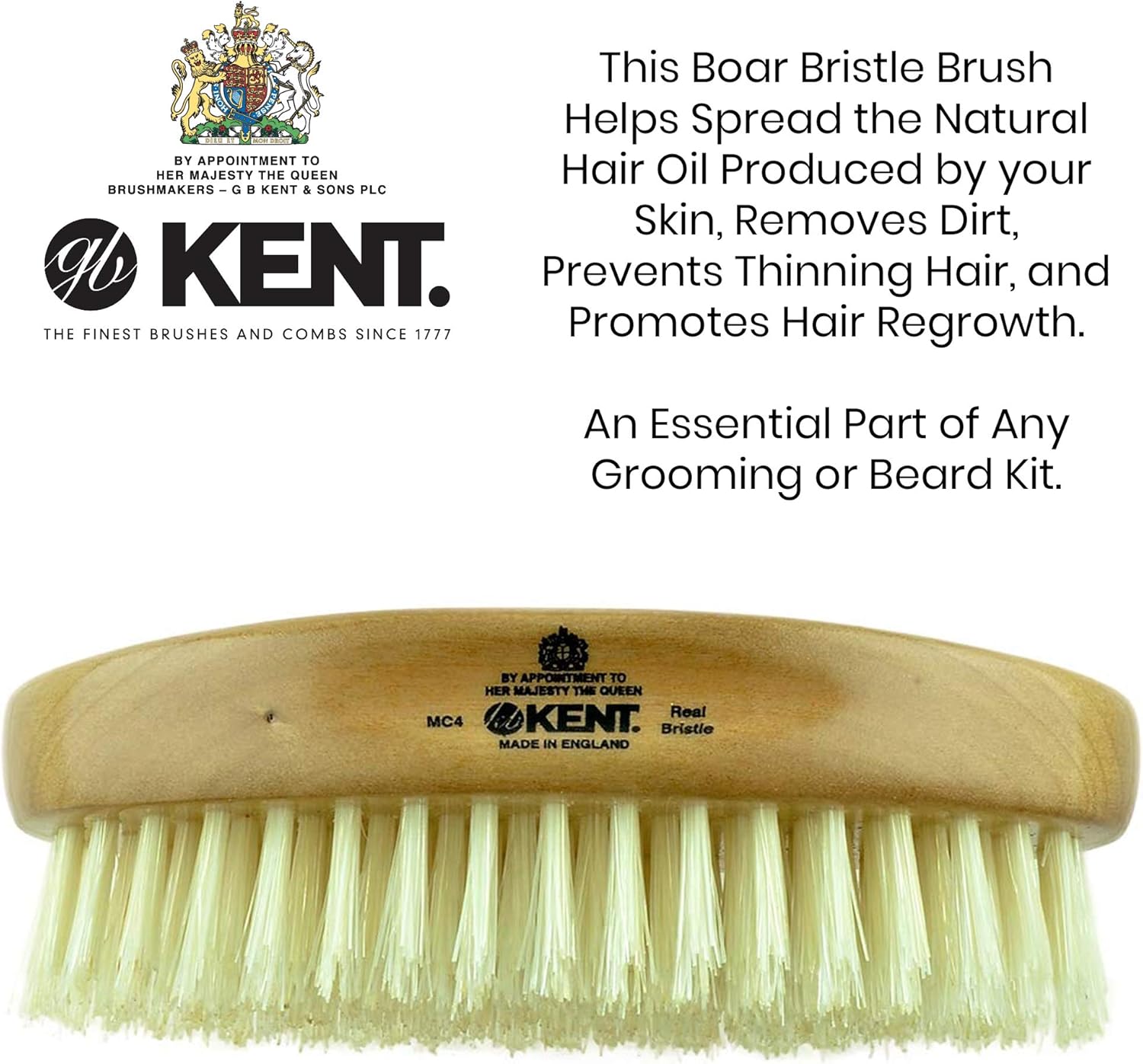 Kent Oval Cherry wood Travel Size White Bristle Brush - MC4 (PACK OF 1), black - Image 5