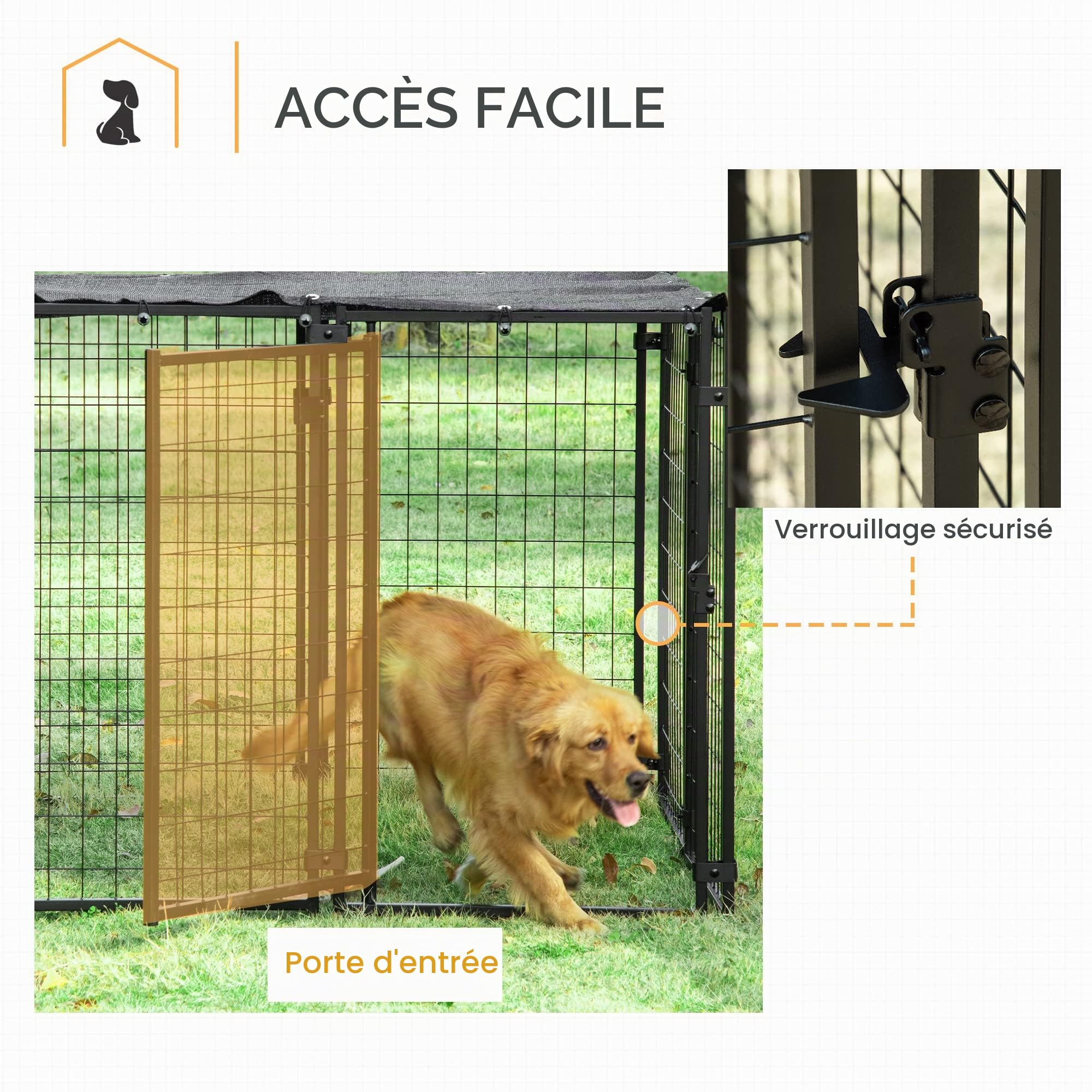 PawHut Enclos chien ext., parc verrouillable couvert, noir