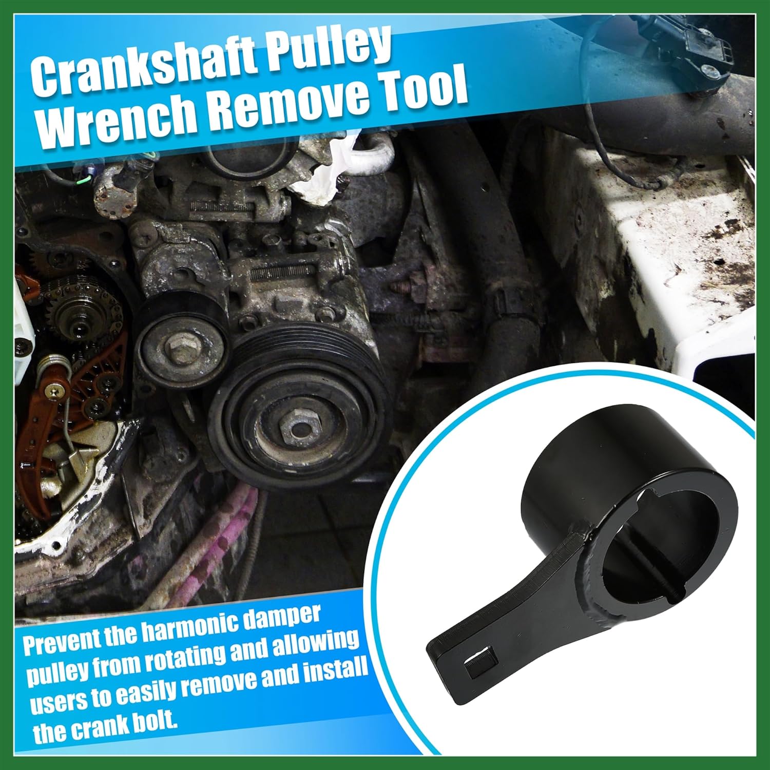 Motoforti Crankshaft Damper Pulley Holding Tool 1/2" Drive for Toyota 1996 and Later for Lexus 1990 and Later Crankshaft Pulley Holder Harmonic Tool w/ M8x1.25 Crank Bolts Black Long-Lasting