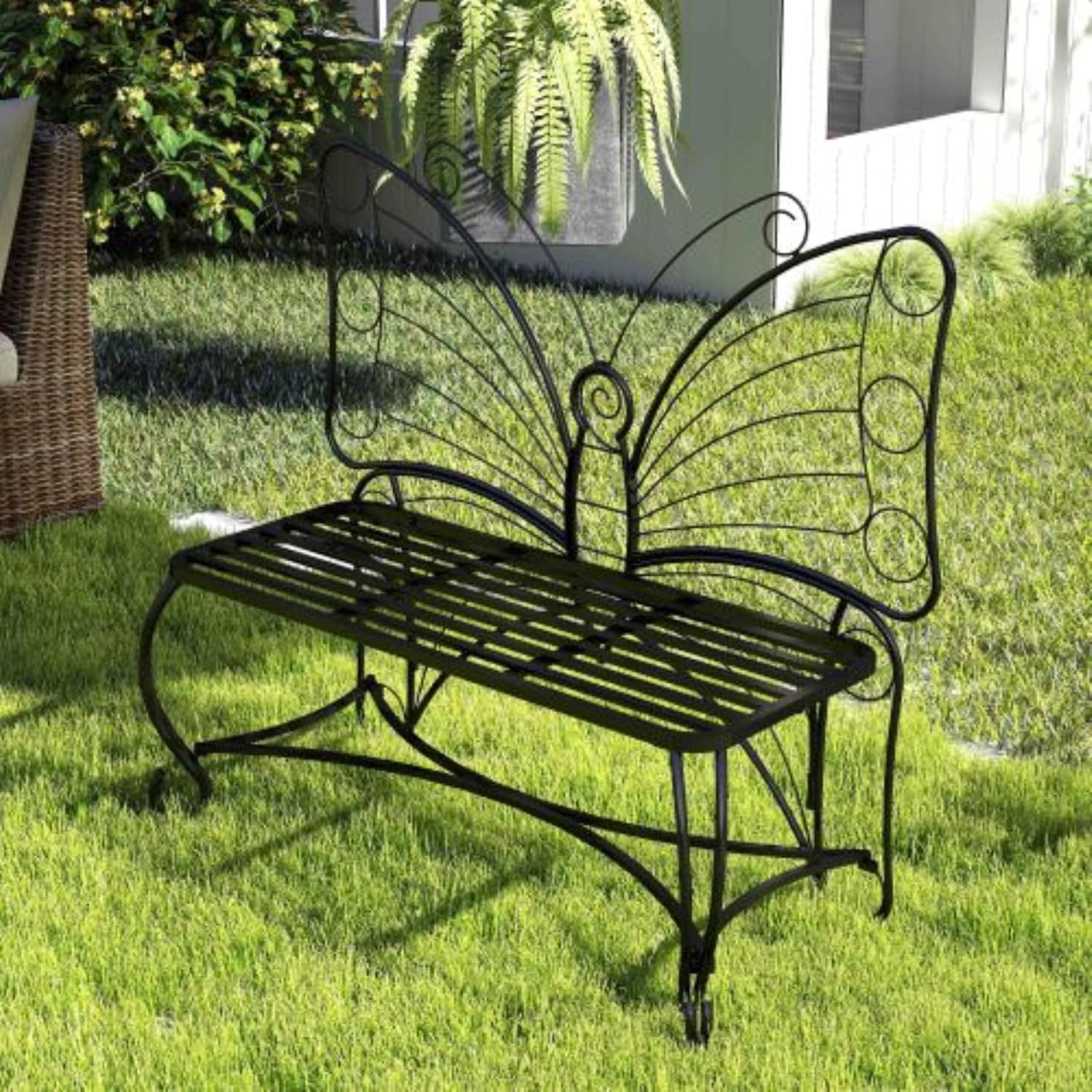 Outdoor Bench Terrace Seat, Butterfly Shape Metal Garden Bench, Park Bench Outdoor Seat, Multifunctional Chair, Suitable for Garden, Courtyard, Park, Entrance