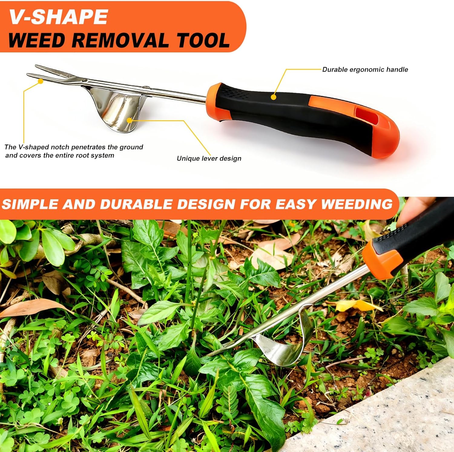 3-Piece Garden Weeder Tool Set, Rubber Grip Hand Weeder, 4-Tine Uprooting Puller & Crevice Weeder, Portable Weeding Artifact for Backyard, Vegetable Garden & Farm