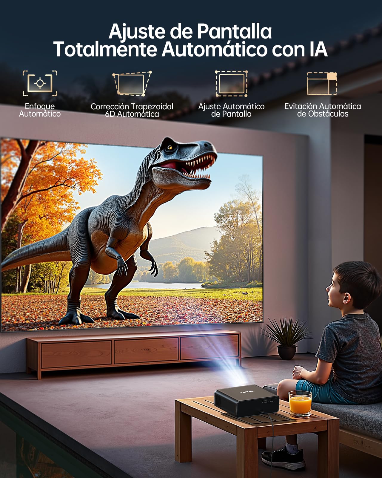 Proyector 4K【App Oficial Integrada/Dolby】 1000ANSI Smart Proyector Compatible con Netflix AI Auto Auto/Keystone, Proyector1080P Nativo WiFi 6 Bidireccional BT5.2 Zoom 50% para Cine en Casa/Exterior