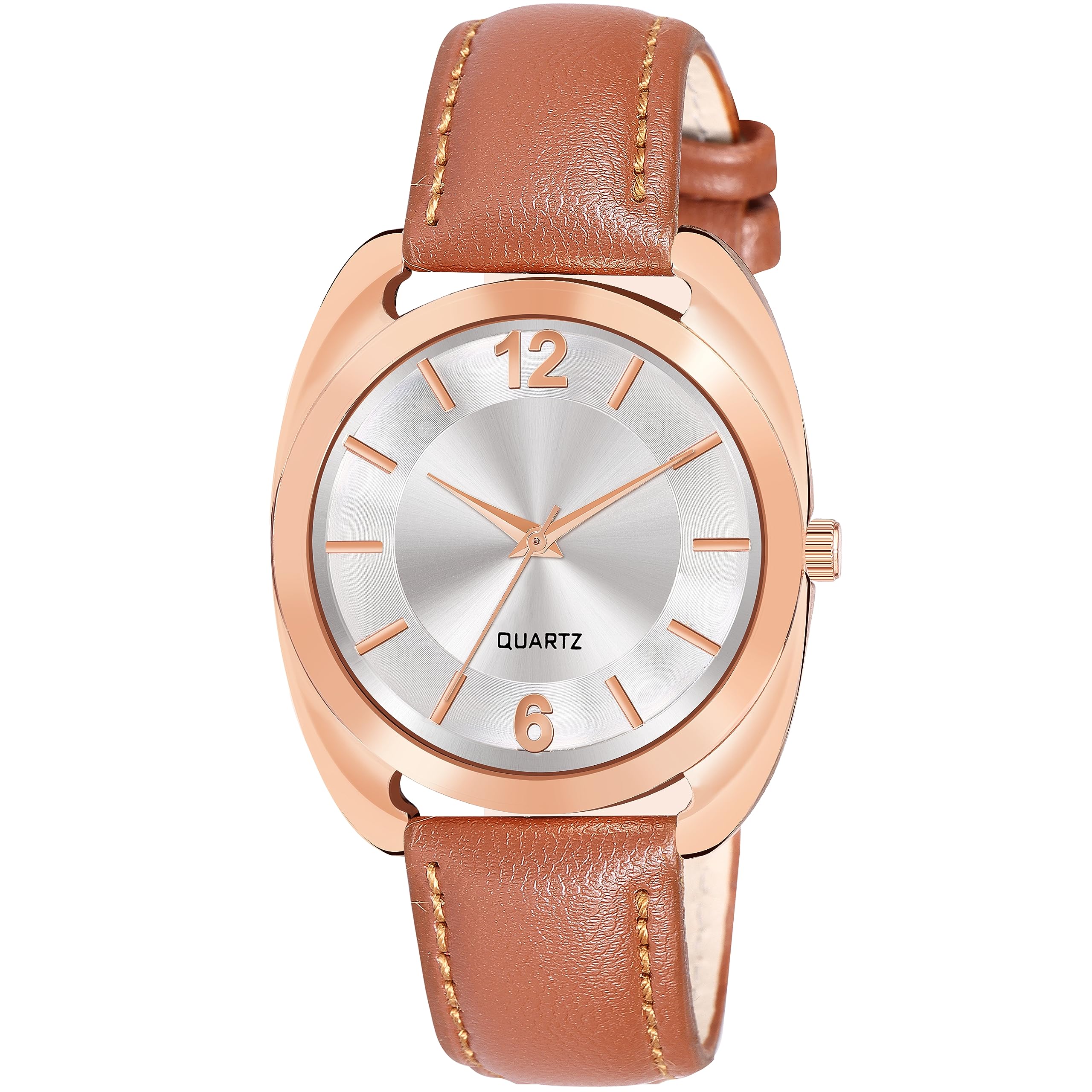 Shocknshop Casual Analog Round Dial Ladies Leather Band Wrist Watches For Women & Girls (Silver Dial & Tan Strap)-L32227 (B0CCMDM778) Amazon Price History, Amazon Price Tracker