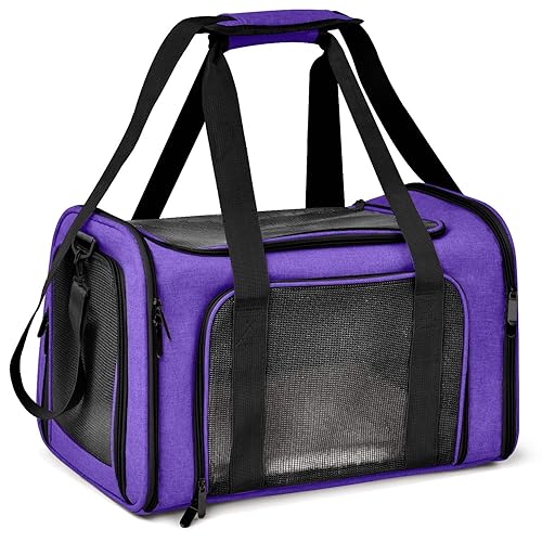 Henkelion Pet Carrier for Small Medium Cats Dogs Puppies up to 15 Lbs, Airline Approved Small Dog Carrier Soft Sided, Collapsible Travel Puppy Carrier - Purple - 17.0"L x 11.0"W x 11.0"H - Purple