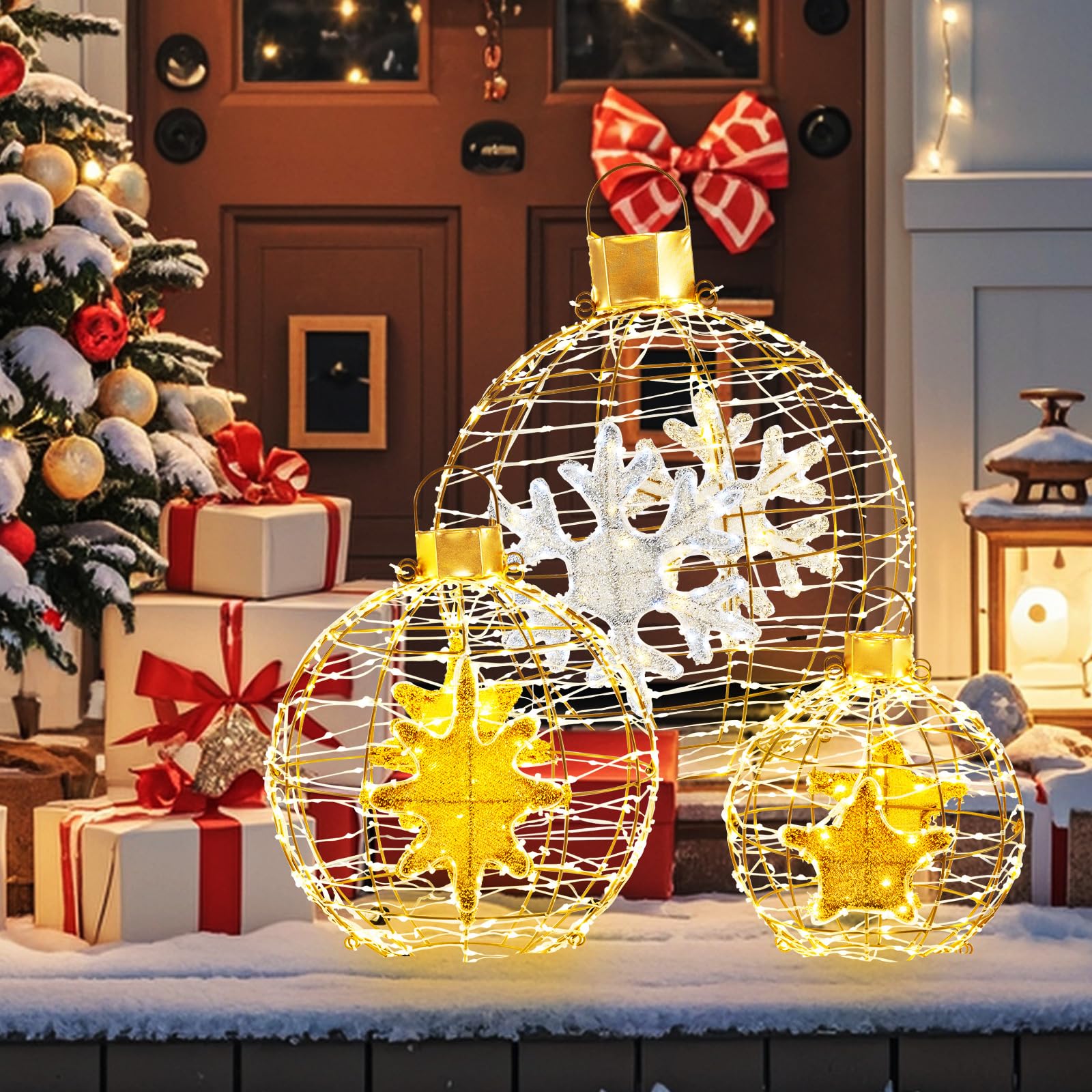 COSTWAY 3er Set LED Dekokugel, Leuchtkugel, Weihnachtsdeko, Weihnachtsbeleuchtung für innen und außen