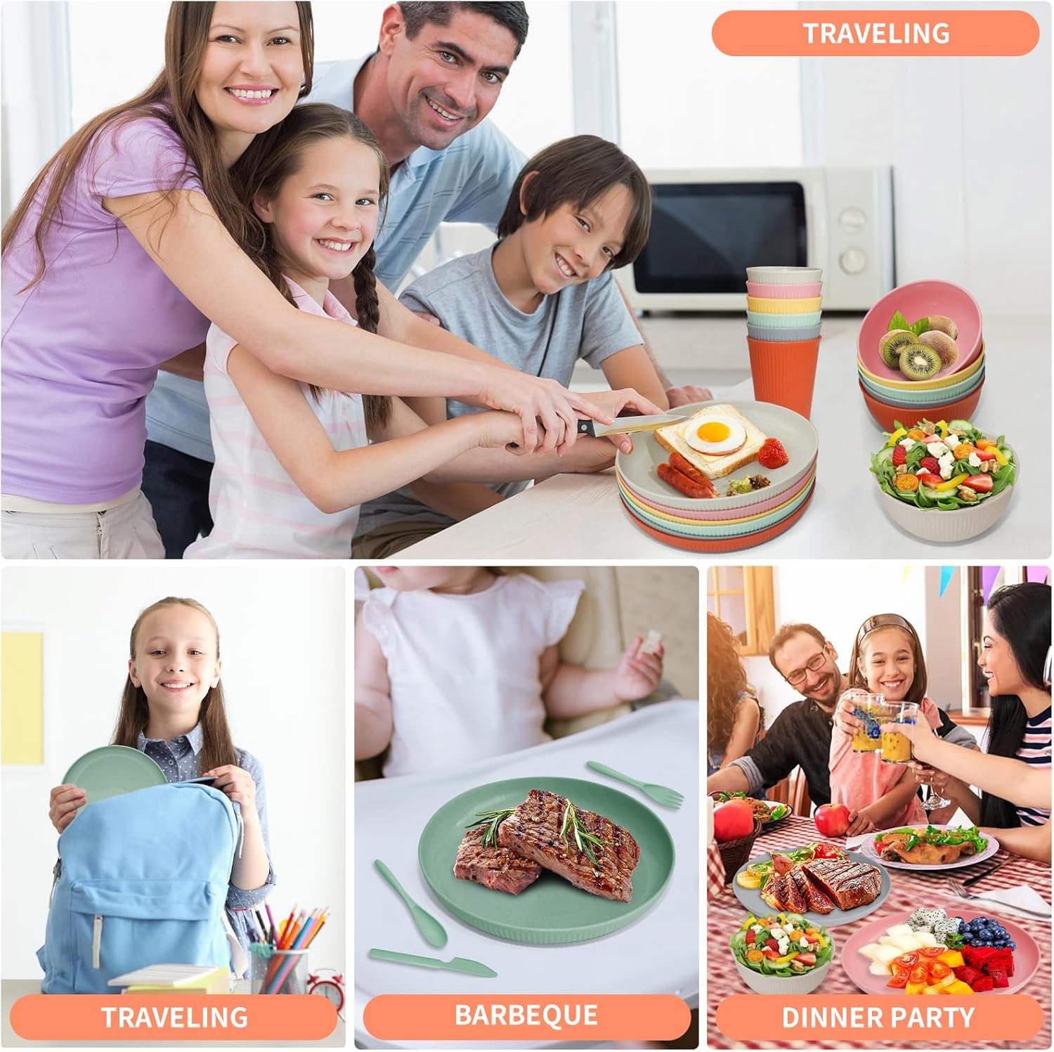 36 pcs Wheat Straw Dinnerware Sets DAPIPIK Unbreakable Reusable Dinnerware Set ,Lightweight Camping Plates Cups and Bowls Set. Dishwasher Microwave Safe Dinnerware - Image 7