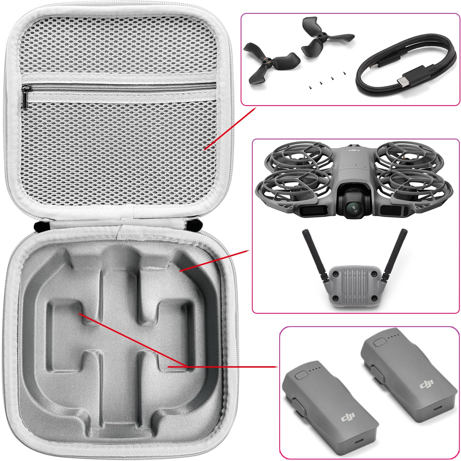 Drone Étui Case pour DJI Neo 2, Sac Bag Sacoche de Transport Boîte de Voyage Étui de Protection Sac de Rangement Accessoires pour DJI Neo 2 avec Antenne Émetteur-récepteur