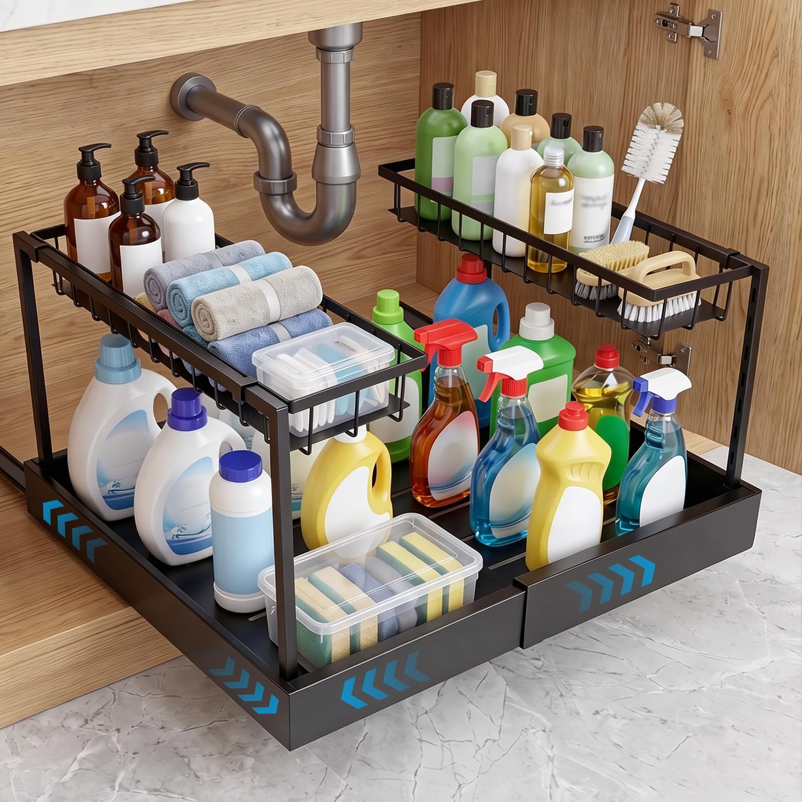 Erweiterbar Schrankkörbe 2 Etagen, Ausziehbare Schublade Organizer