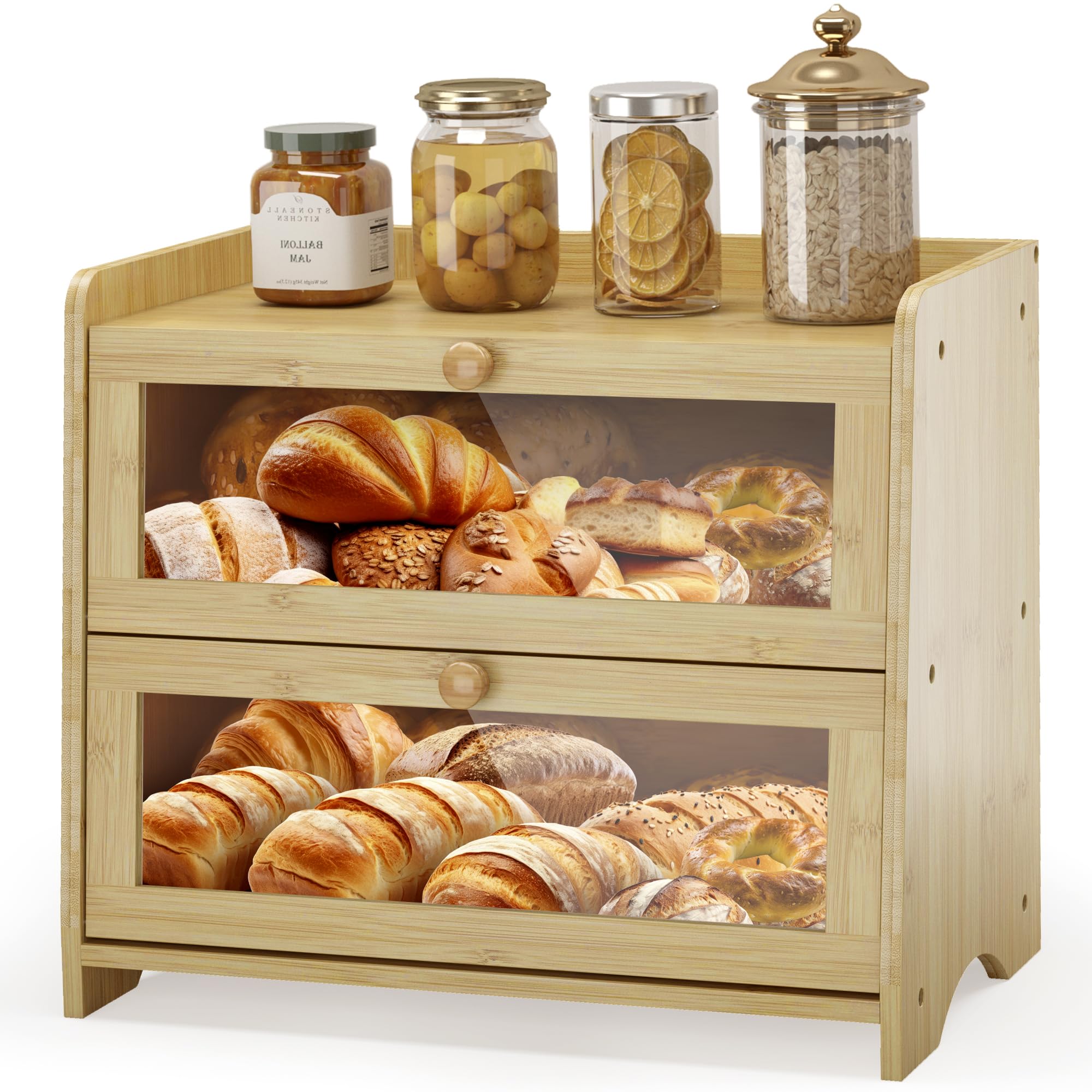 Amazon.com: JANSNIMEN Double Layer Bread Box for Kitchen