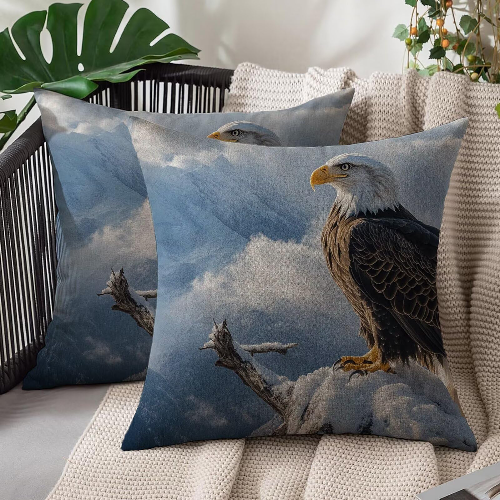 Housse de coussin pour salon chambre jardin maison decor, le lot de 2 taies au motif aigle