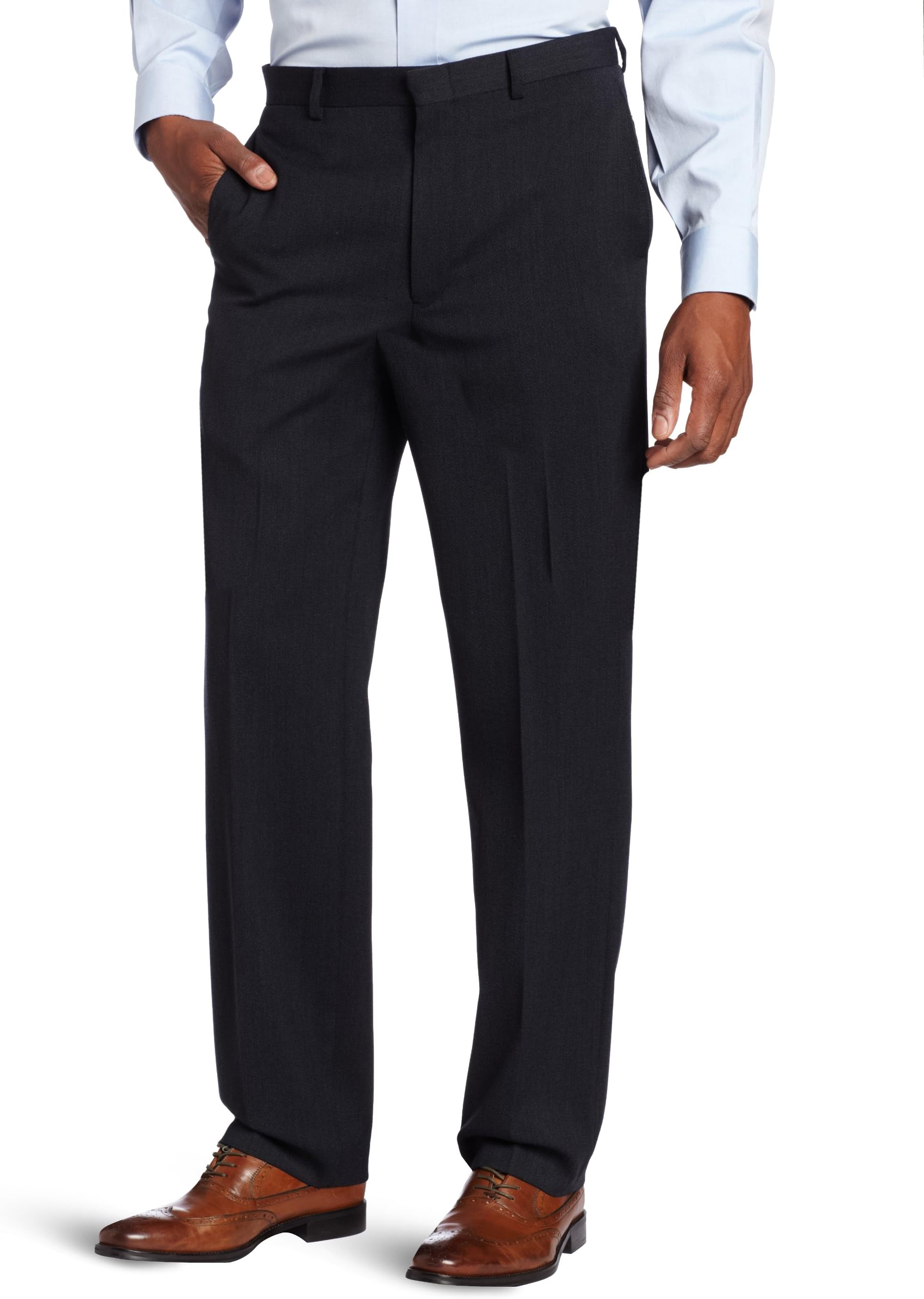 Joseph Abboud Men's 100% Wool Navy Solid Flat Front Dress Pant