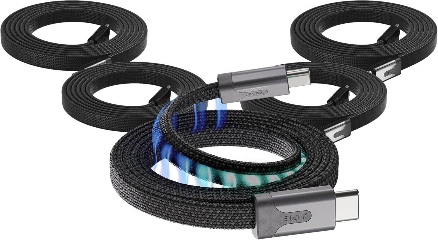 Statik MagStack Slim Pro - USB C to USB C Cable, Magnetic Anti Tangle Flat Type C Charger Fast Charging Cord, Magnetic Charging Cable, Compatible with iPhone, iPad & Android, 100W 3FT, 5-Pack