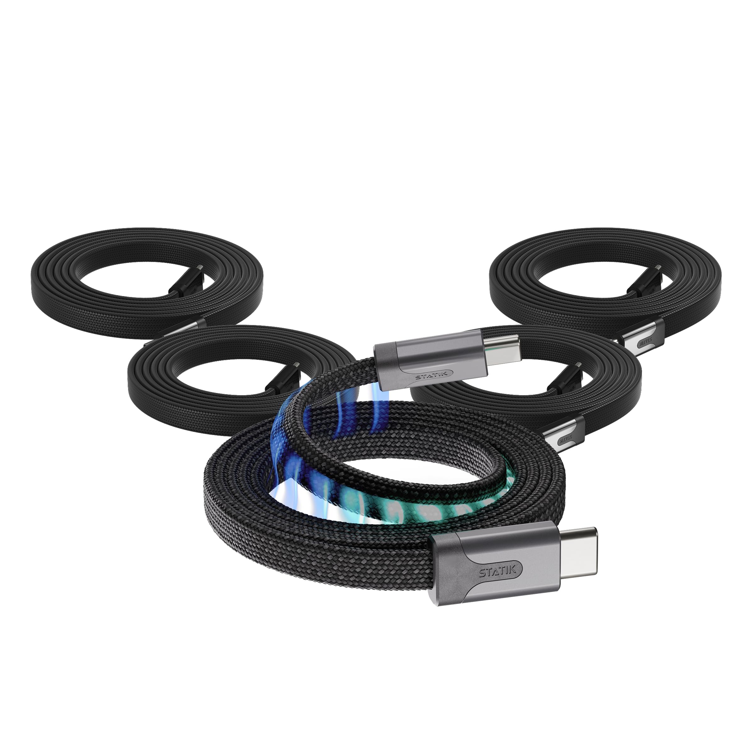 Statik MagStack Slim Pro - Cable USB C a USB C, cable magnético antienredos, cargador plano tipo C, cable de carga rápida, cable de carga magnético, compatible con iPhone 17, Galaxy S24 Ultra, 100 W