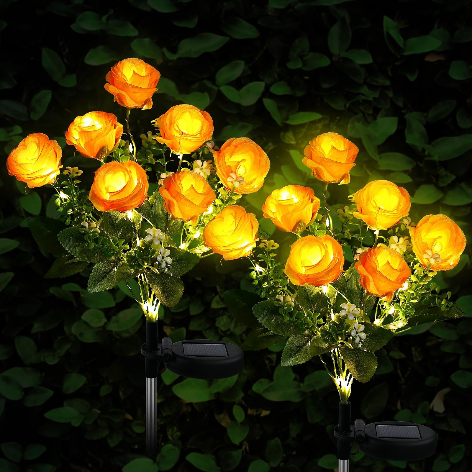 Solar Lights Outdoor Garden - 2 Pack Rose Solar Garden Lights With 7
