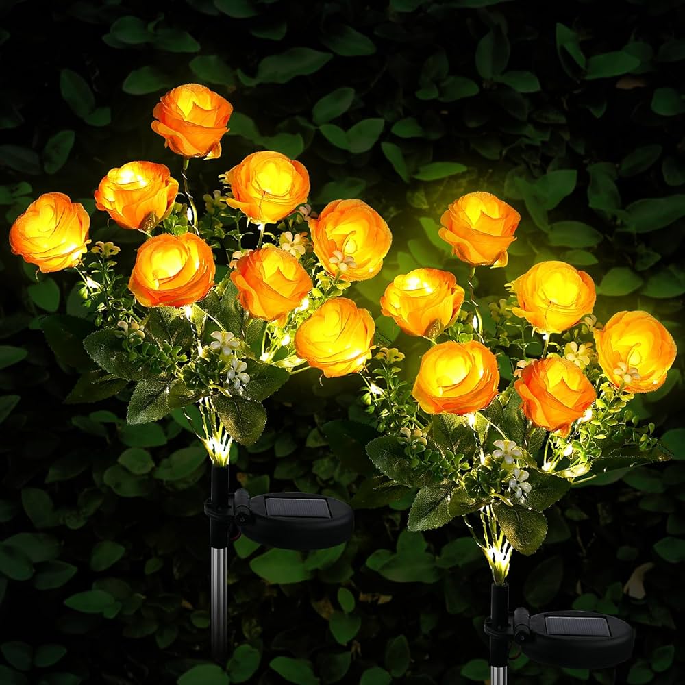Solar Lights Outdoor Garden - 2 Pack Rose Solar Garden Lights With 7