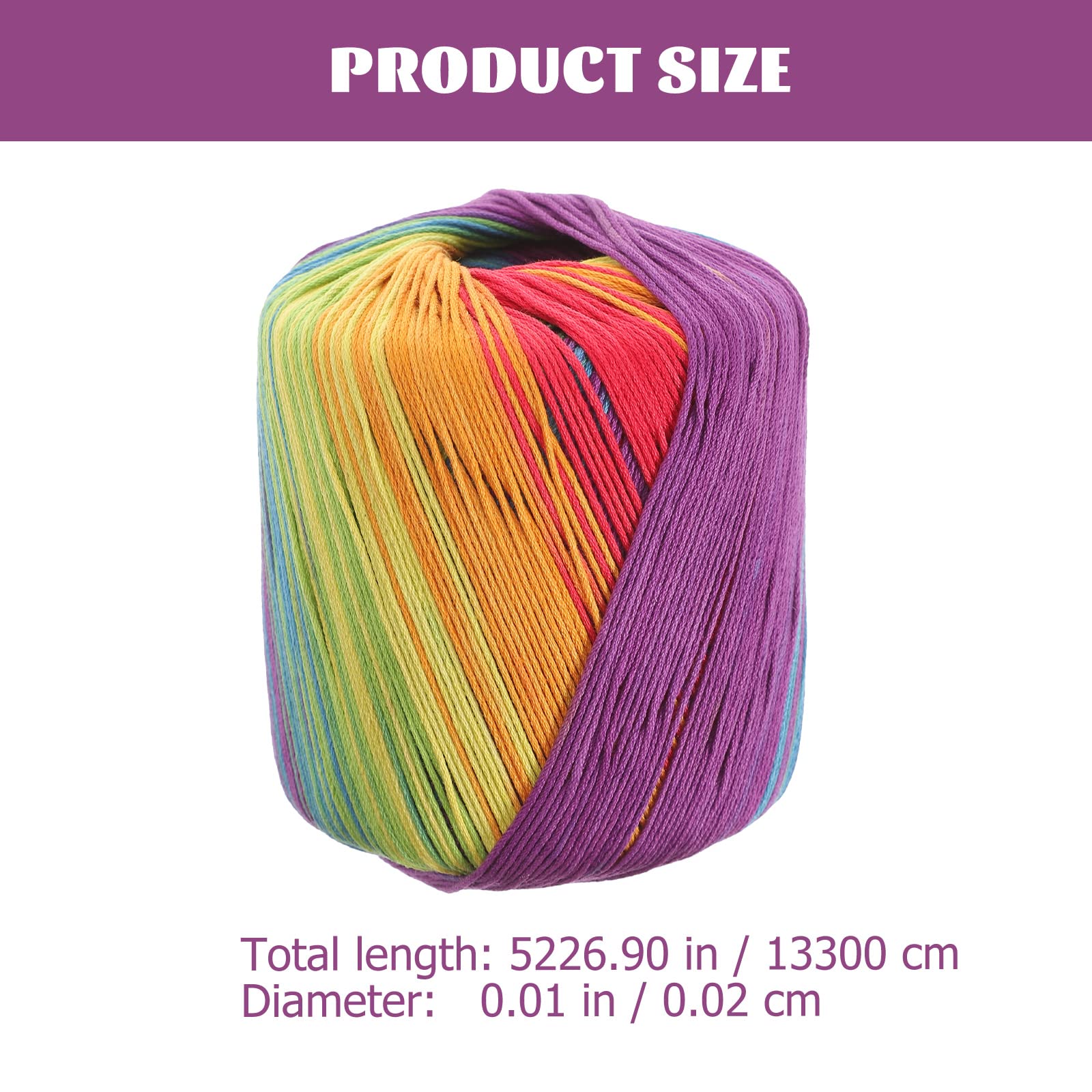 Yarn Thread Cotton 1 Roll Gradient Cotton Yarn Skeins Color Segment Dyed Cotton Yarn DIY Hand Crocheted Knitting for Sweater Scarf Shawl (Rainbow) Crochet Thread Yarn - Image 2