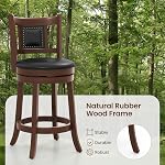 COSTWAY Bar Stools Set of 4, 25.5” Swivel Upholstered Counter Height Bar Stool with Curved Backrest & Cushioned Seat, Solid Rubber Wood Legs & Resting Footrest, for Kitchen Island (4, 25.5”)
