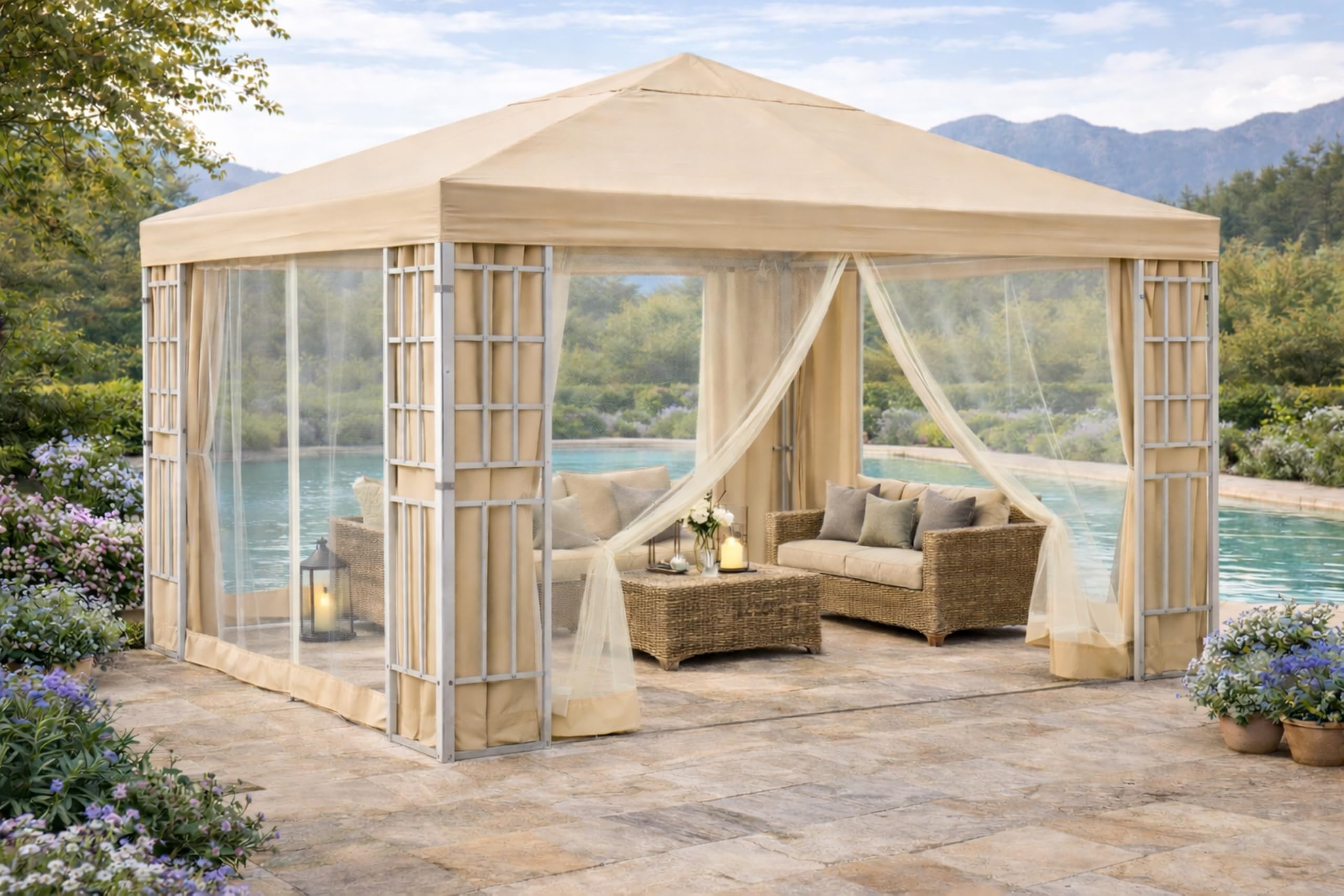 Quick-Star 4 pareti Laterali con zanzariera per Gazebo 3 x 4 m Parete Laterale Sabbia