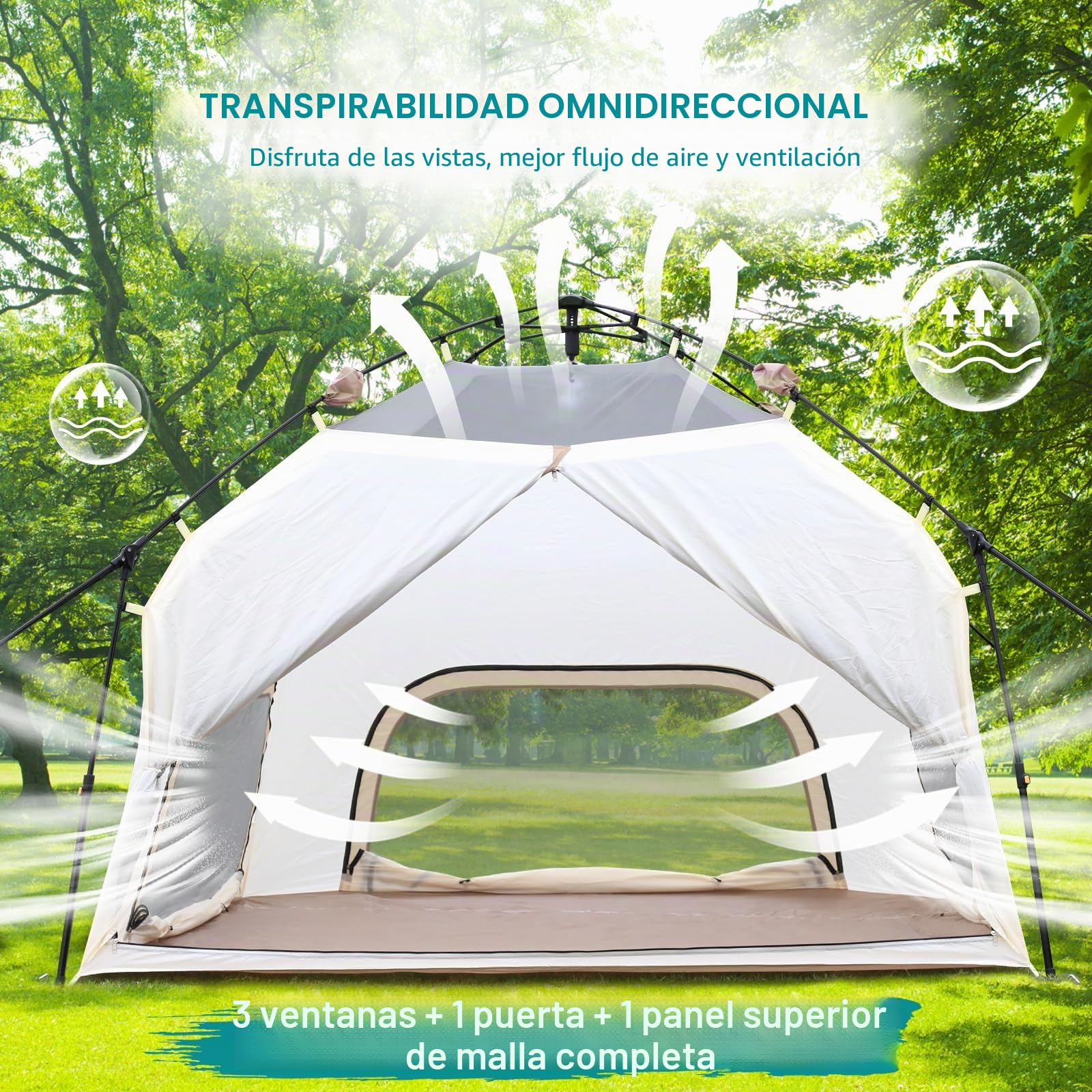 Tiendas de Acampada Pop up 2 Personas Fácil Montaje Instantánea Cabaña Familiar Cuadrada Ventanas de Malla Toldo Lluvia Exterior Bolsa Transporte