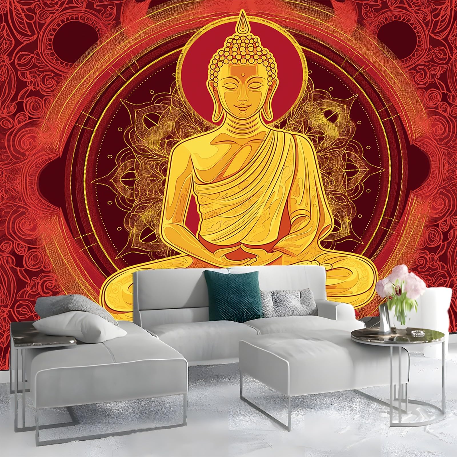 Carta da parati 250 x 175 cm Fotomurali in Murale alla moda Decorazione da Muro Poster Gigante Design Mandala in postura di meditazione Carta per pareti Rosso