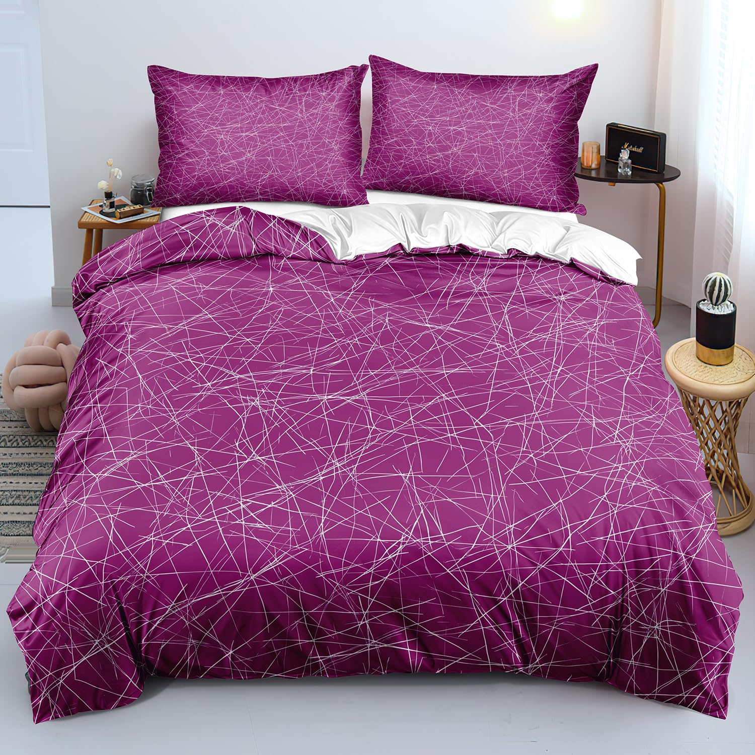 Housse de couette géométrique violette anti-plis parure de lit 200x200 facile à laver