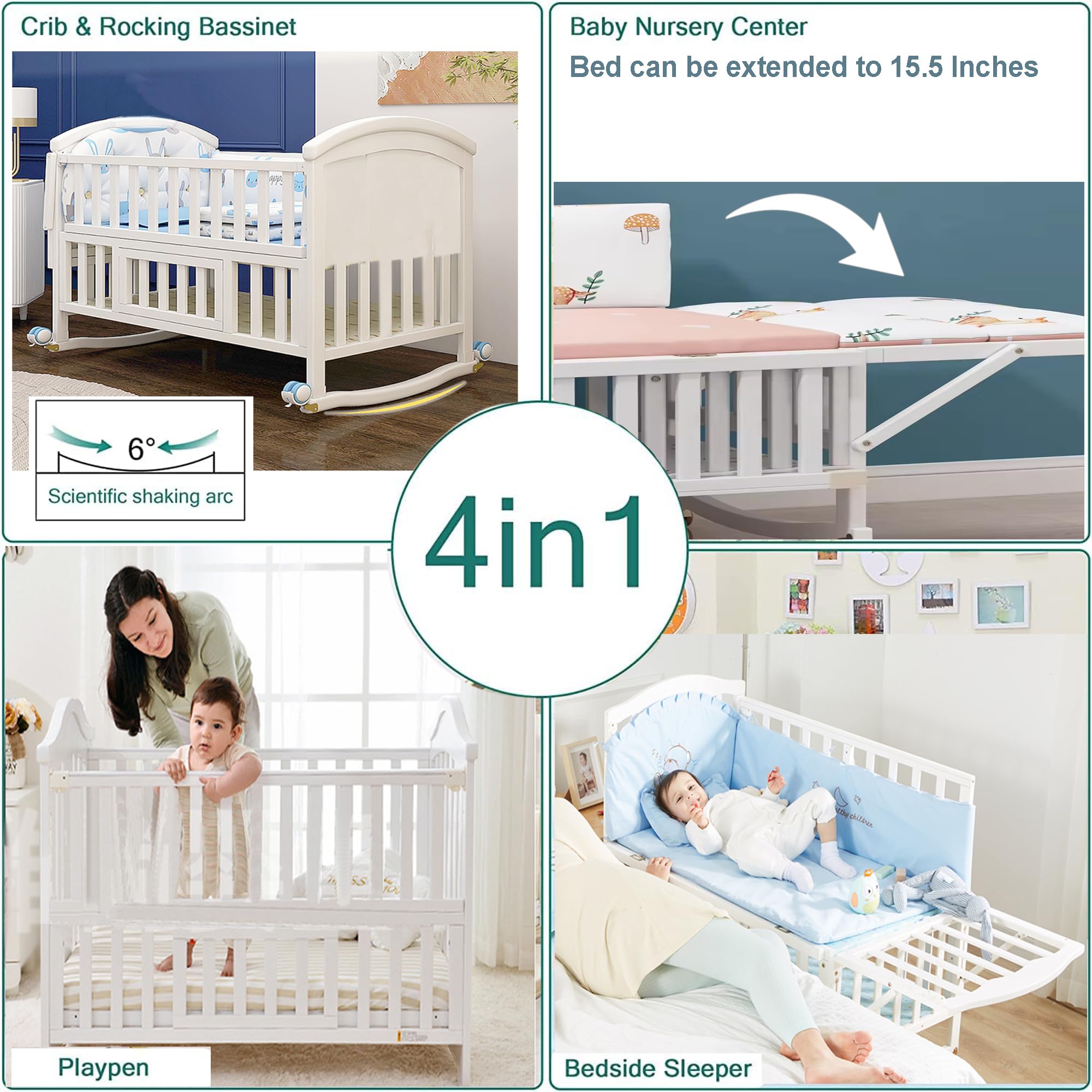 Styhigh Portable Mini Baby Crib 4 in 1 with Memory Foam Mattress(38
