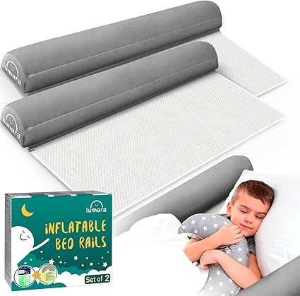LUMARA Inflatable Bed Rail for Toddlers 2 Pack - Portable Travel Bed Bumpers for Kids Fits Twin Full Queen King Size Beds - Non-Slip Safety Guard Rails
