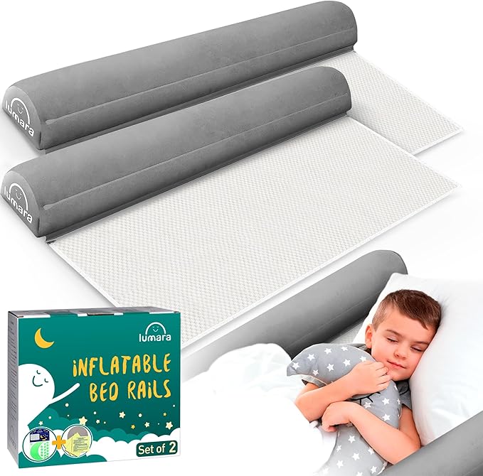 LUMARA Inflatable Bed Rail for Toddlers 2 Pack - Portable Travel Bed Bumpers for Kids Fits Twin Full Queen King Size Beds - Non-Slip Safety Guard Rails