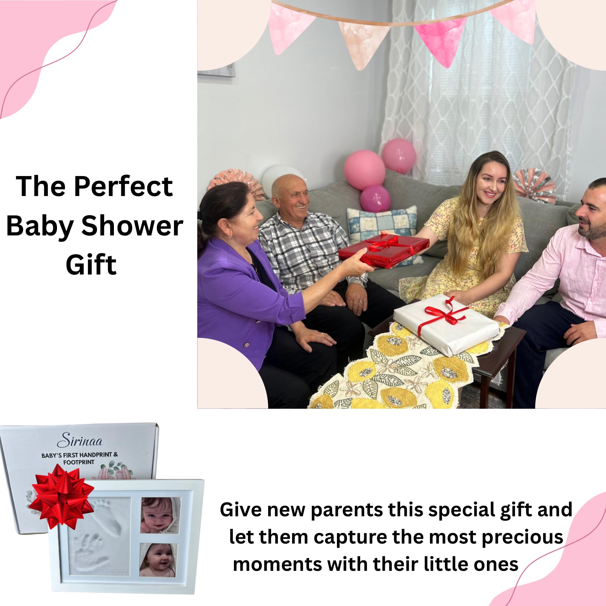 Kit de huellas de manos y huellas de bebé, marco de recuerdo, regalos de registro y baby shower, marco de fotos de guardería recién nacido, artículos esenciales para recién nacidos, regalo
