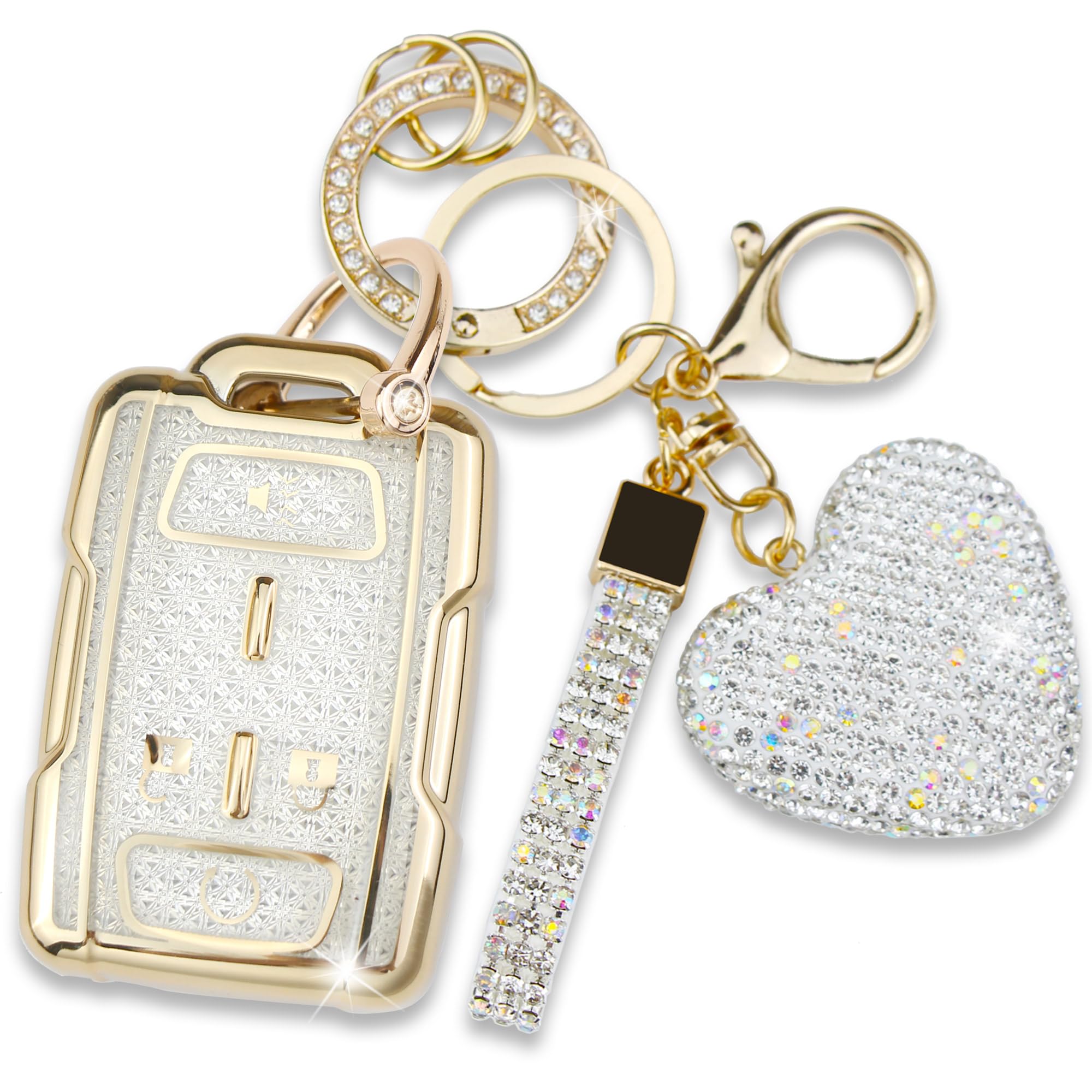 Simocky Fit for Chevy Key Fob Cover with Diamond Keychain, Compatible with Chevrolet 2014-2021 GMC Sierra Canyon Yukon Suburban Tahoe Silverado
