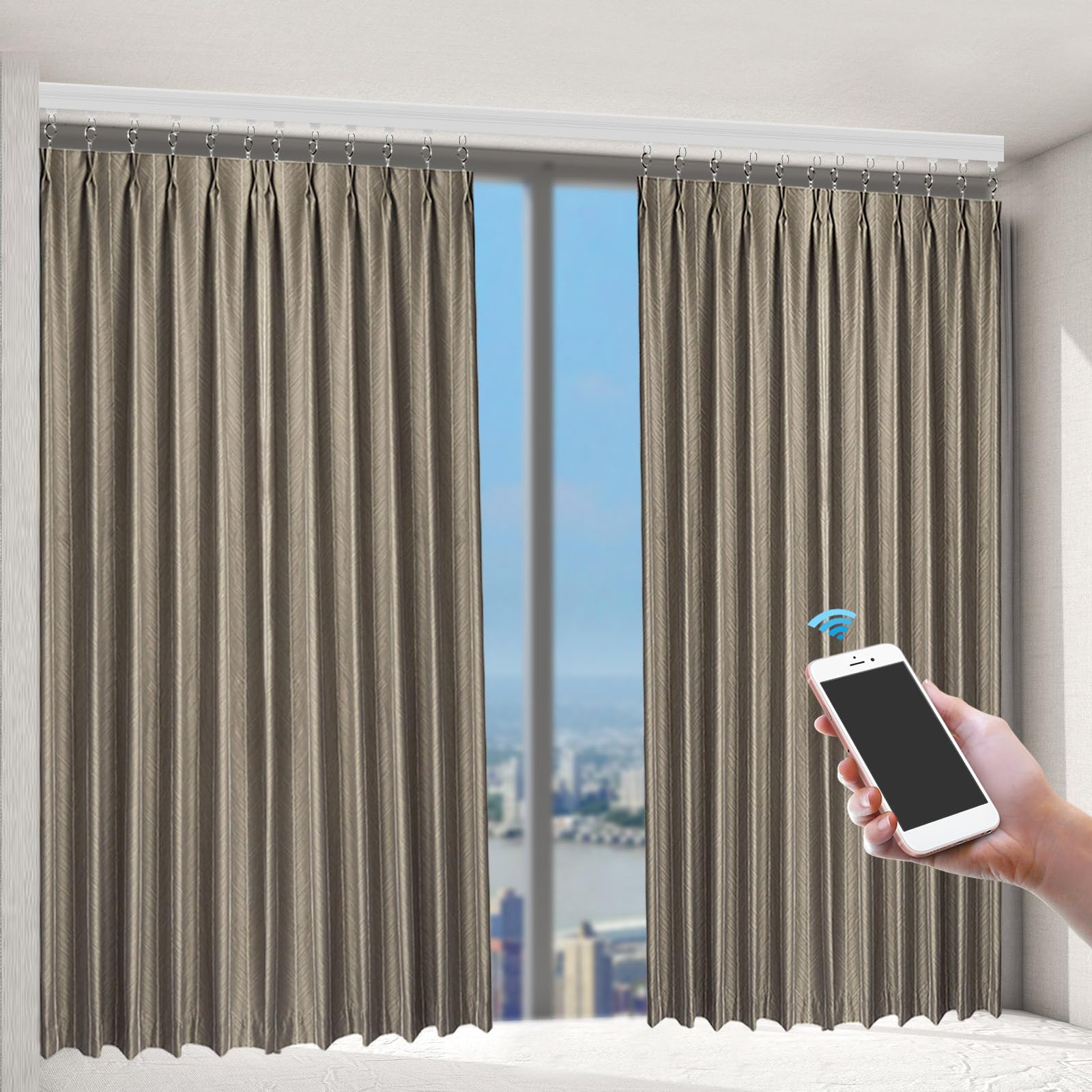 Tenda elettrica, 4,2 m, motorizzata, con telecomando, controllo intelligente, sistema Smart Curtains per soggiorno, camera da letto, 2,16 – 4,2 m, colore: bianco