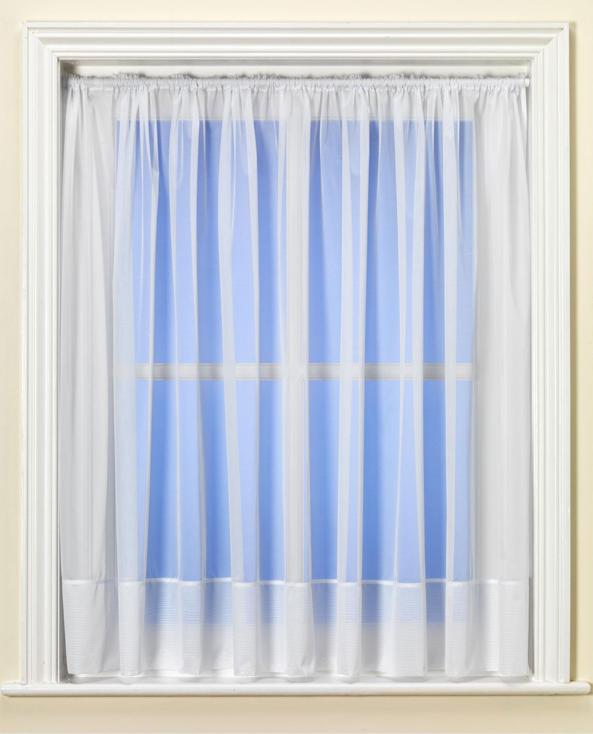 Envelope Hem White Voile Net Curtain - Three Metre Width (Drop 122cm (48”)) - Sheer Semi Transparent Slot Top Privacy Drapes