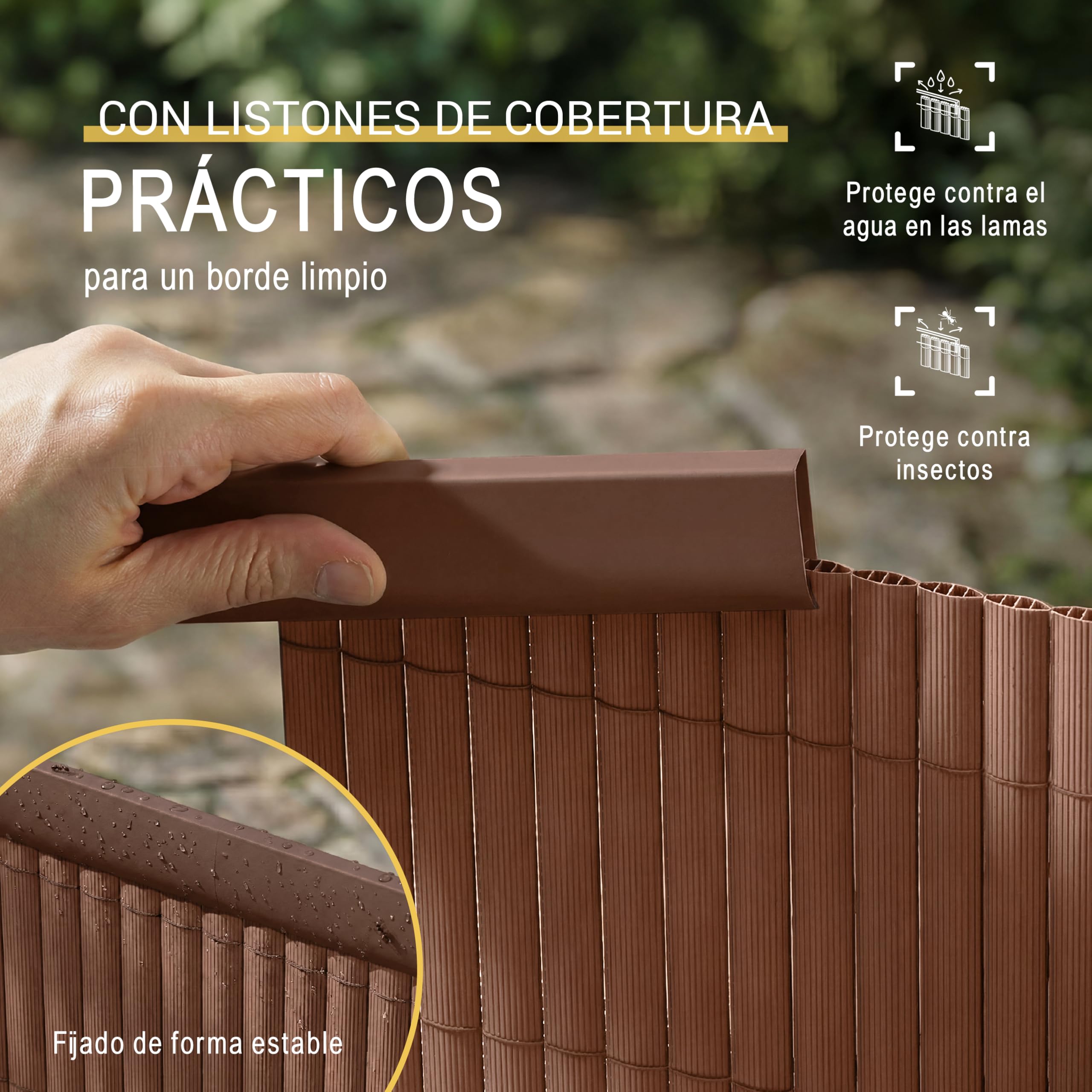 Sol Royal PVC Cañizo Jardin Ocultacion Exterior 140x300 cm Triple Refuerzo – Valla Privacidad con Clips y Perfil Remate – Pantalla para Balcón Resistente a Intemperie y Rayos UV – Marrón