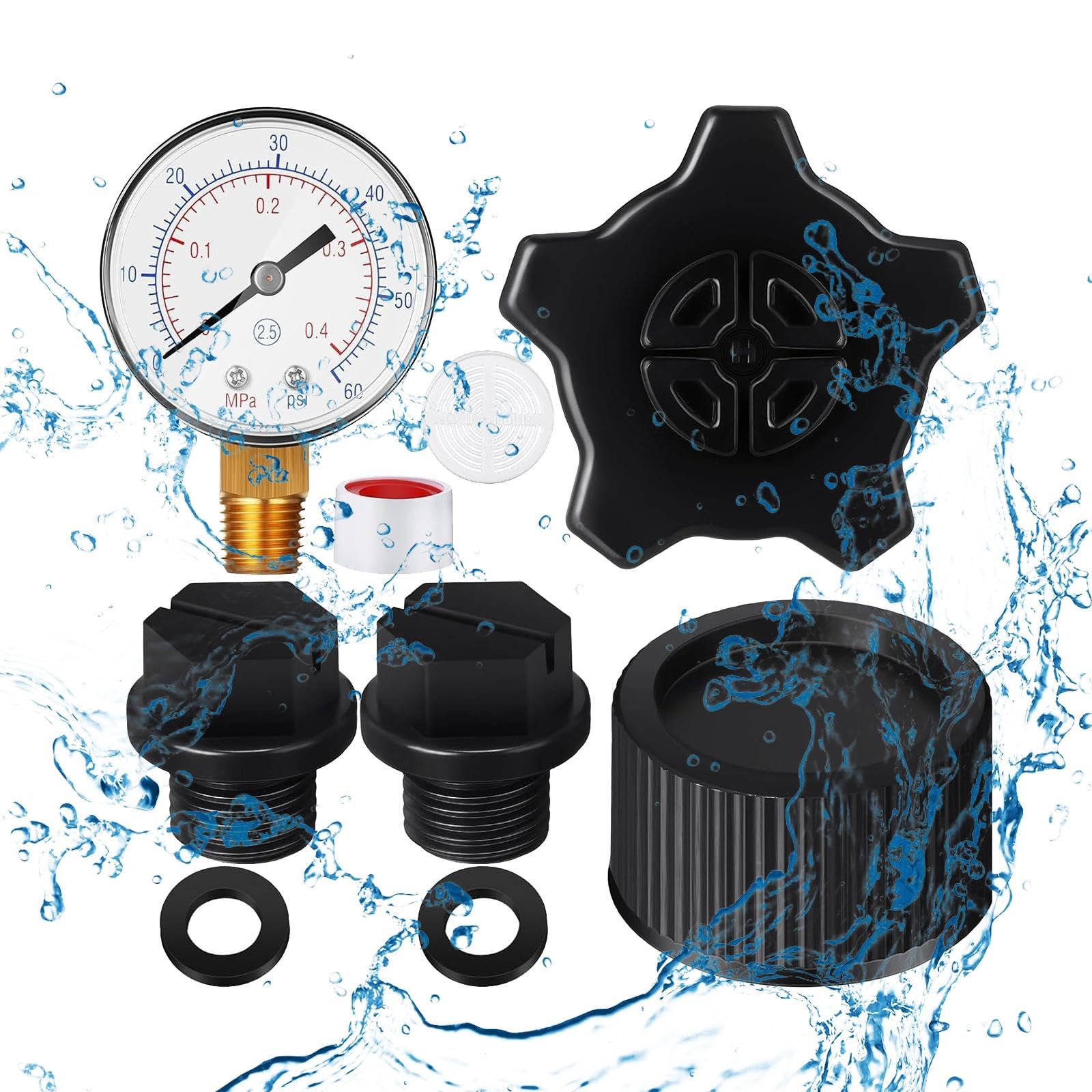 Manomètre de Pression de Piscine, Bouchon de Vidange de Piscine Haute Performance Professional