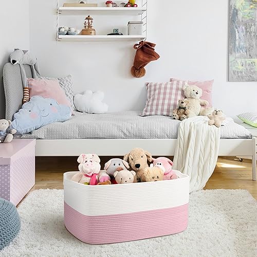 Miniatura 4 de MEGASKET XXXL Pink Storage Basket, 23.6" x 15.7" x 14.1" Rectangle Cotton Rope Basket, Extra Large Blanket Basket, Kids Toy Basket Bins, Wicker