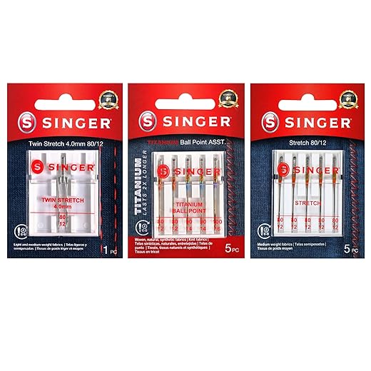 SINGER Assorted Stretch and Ball Point Sewing Machine Needle Bundle in Sizes 80/12, 90/14, 100/16 for Swimwear and Athletic Wear, 11pc Set