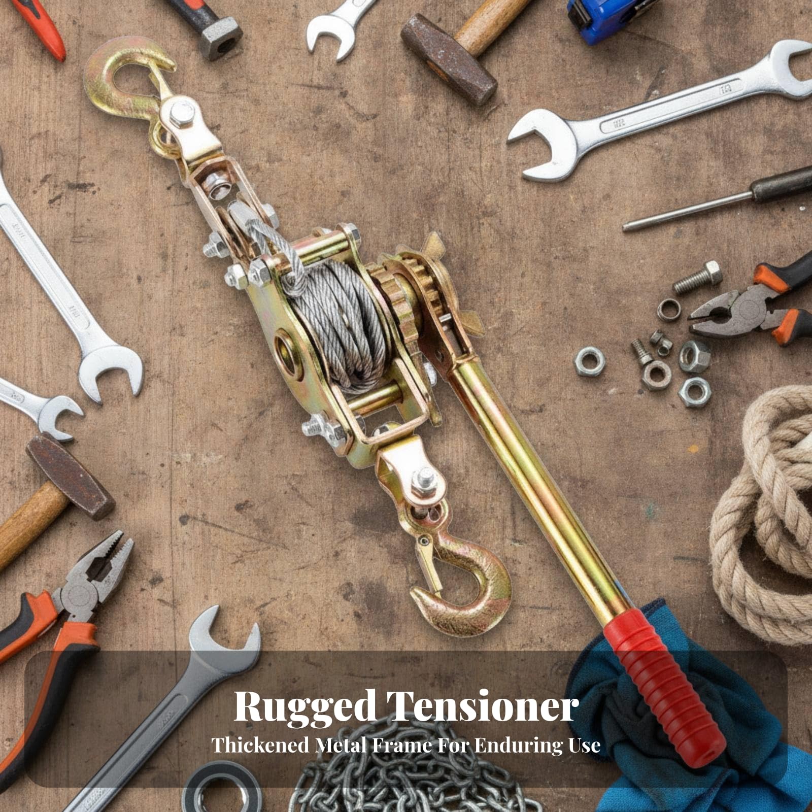 Rutschfest Ratschen-Seilspanner Geschmiedeter legierter, Drahtseilspanner, Ratschenzug, für Baustelle, Handwerker, Doppel