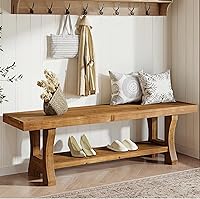 TribewoodbyTribesigns 55" Solid Wood Entryway Bench with Storage - Farmhouse Bed End Bench for Hallway, Bedroom, Dining Room