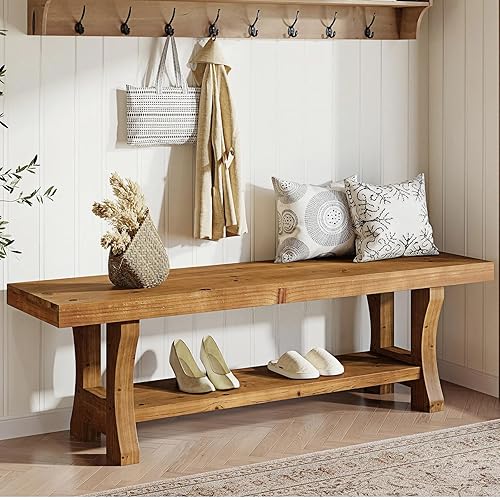 Solid Wood Entryway Bench, 55" End of Bed Bench, Long