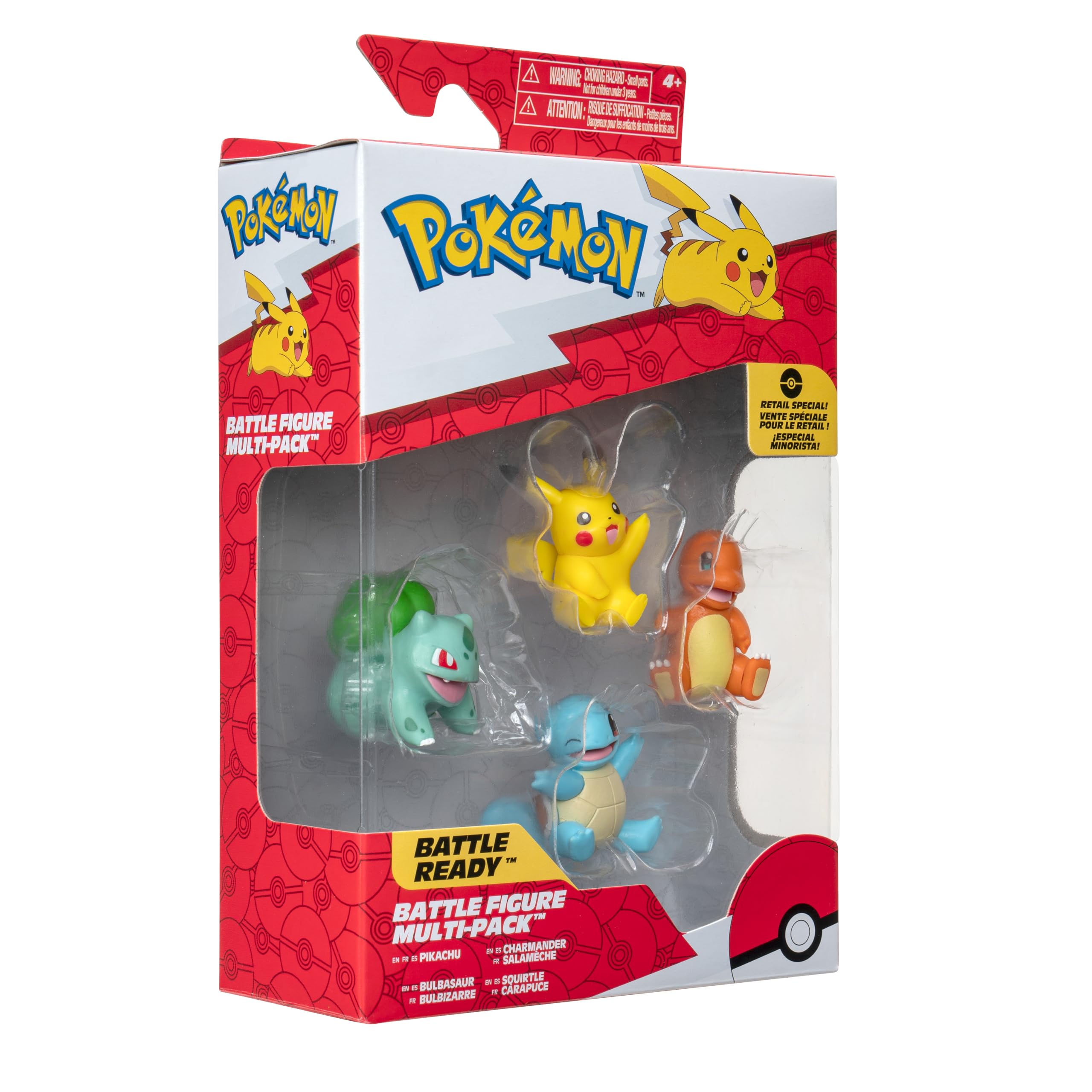 Bizak Pokemon Pack 4 mini personaggi della regione Kanto, Pikachu, Bulbasaur, Squirtle e Charmander, prodotto ufficiale, collezionisti fan della serie anime e per bambini dai 4 anni in su, (63222977)