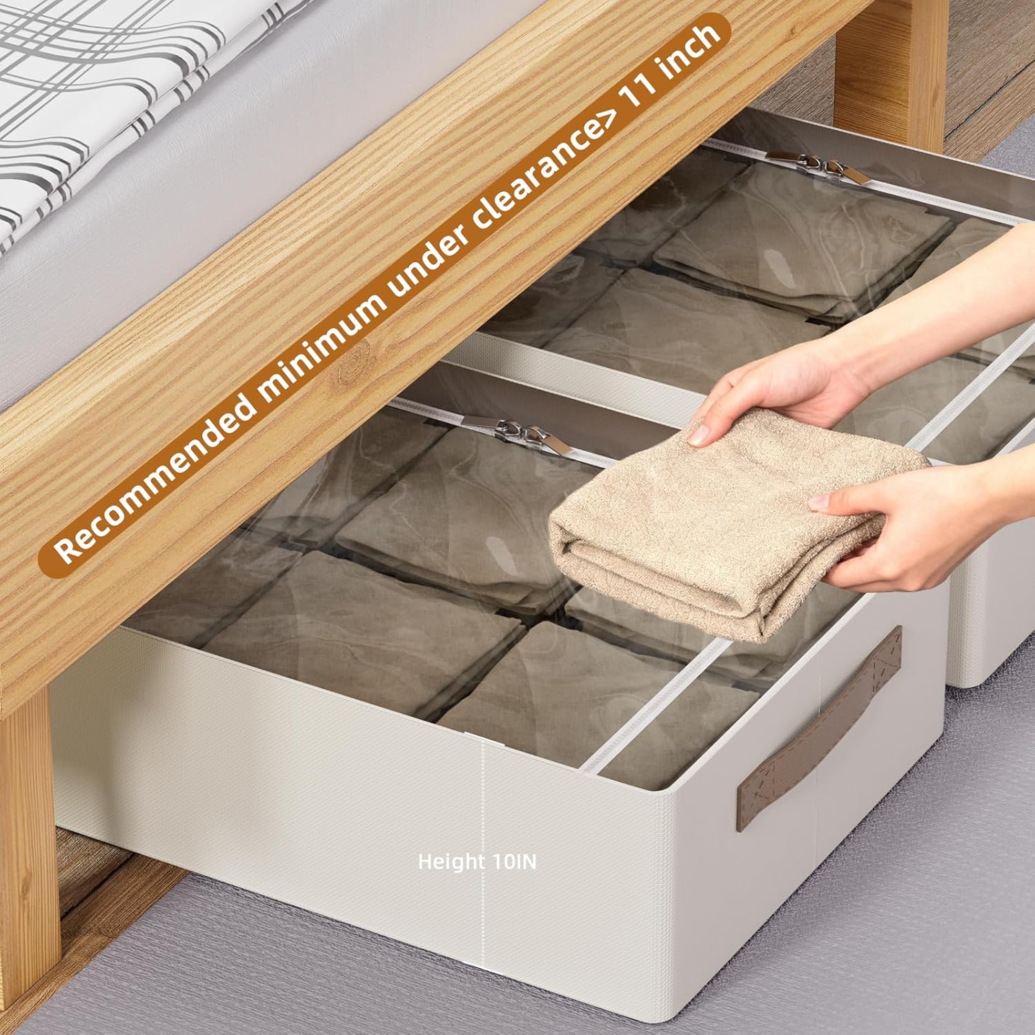 CYhom Underbed Storage Bins With Metal Frame, 10" High Under Bed Storage Containers, Large Capacity Under Bed Organizer Boxes (Beige, 23.6” L x 15.7” W x 10” H)