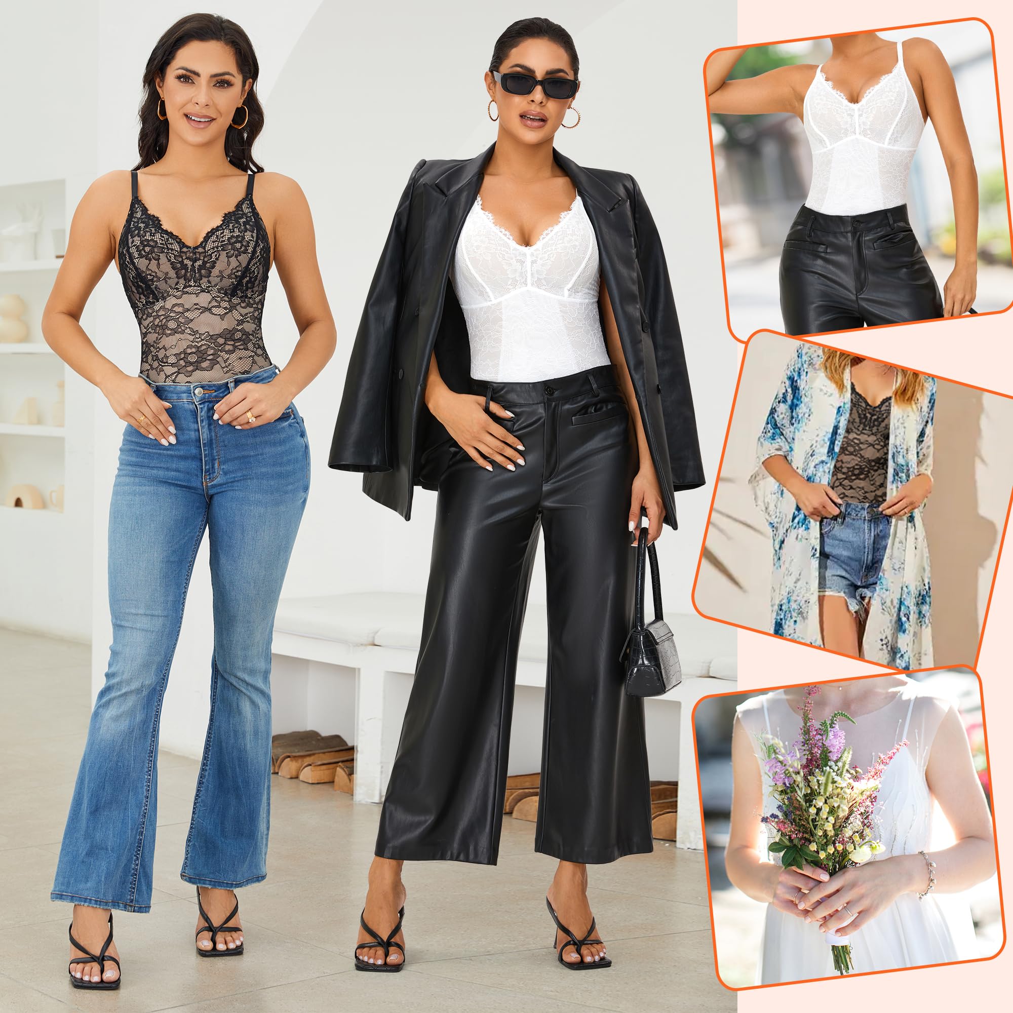 Damen Spitze Shapewear Bauchweg Formende Body Tummy Control Ärmellos Top Bodysuit V-Ausschnitt rückenfrei UnterwäSche