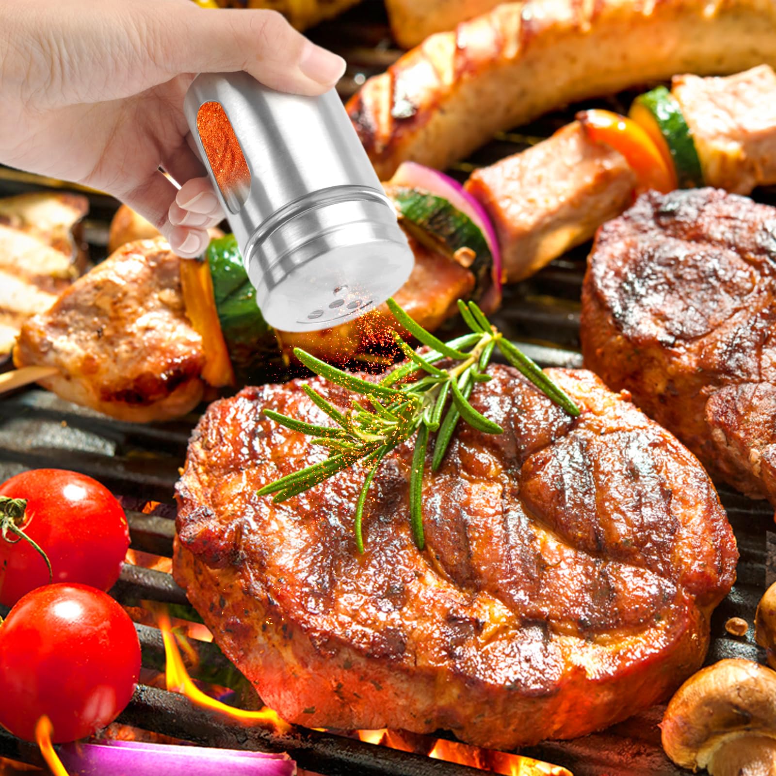6 Pezzi Barattoli Portaspezie, Barattoli per Spezie, Barattoli per Condimenti, Barattoli per Spezie in Acciaio Inox e Vetro, con Coperchio Girevole e Finestra Visiva, per Sale, Pepe Nero o Condimenti