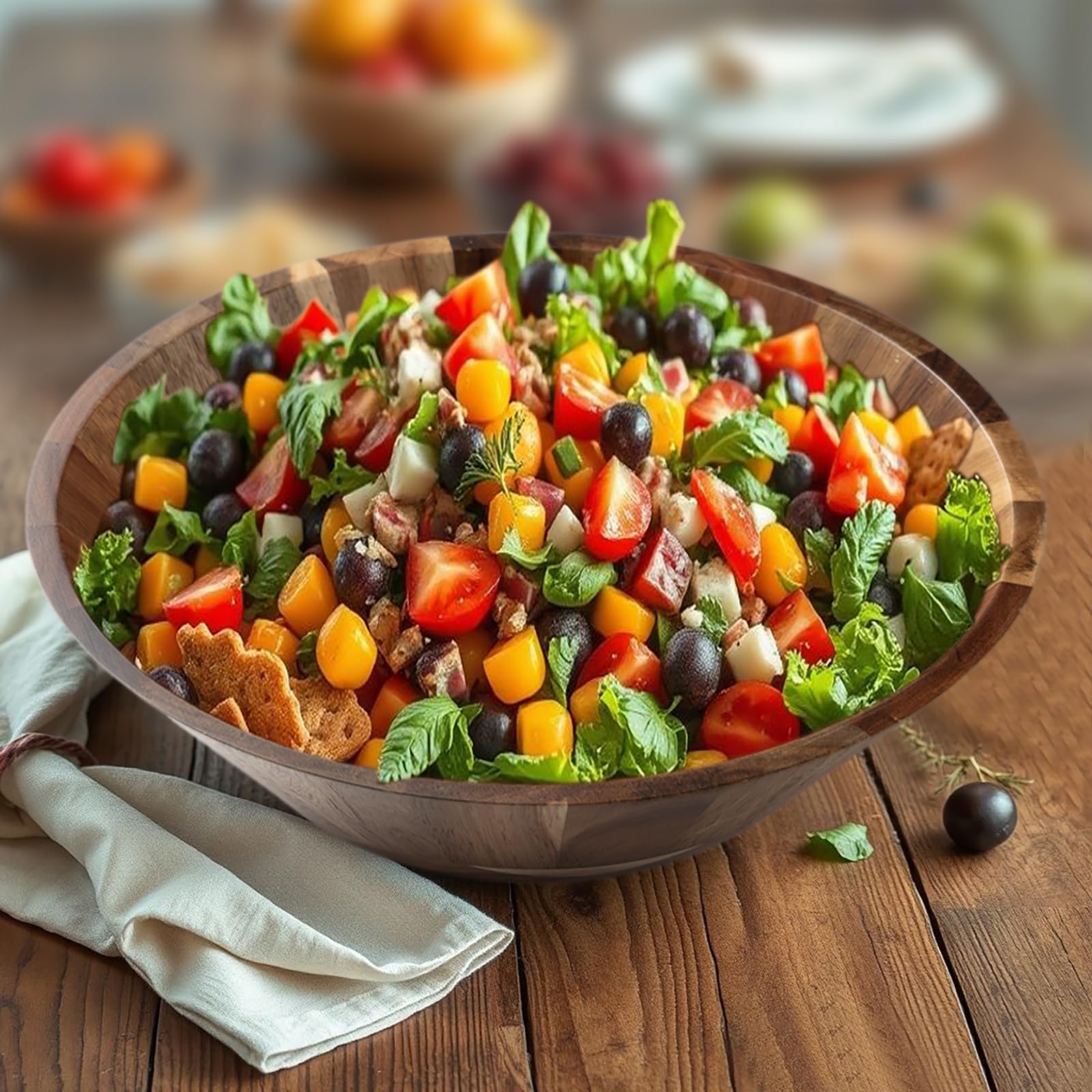 Salatschüssel Holz Set 3-teilig, inkl Salatbesteck,Obstschale, Geschirr,Obstkorb, Holzschale, Bowl Deko Schalen aus Akazienholz vielseitige Servierschale Große Salatschüssel Set