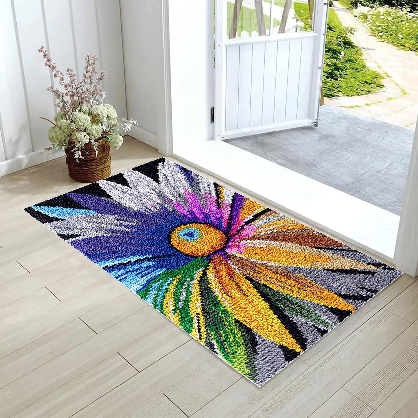 RxiBeFuw 130 x 150 cm zestaw do robienia gobelinów, zestaw do haftu krzyżykowego dla dorosłych, zestaw dywaników z haczykiem zatrzaskowym, zestawy do haftu z haczykiem, zestaw do szydełkowania