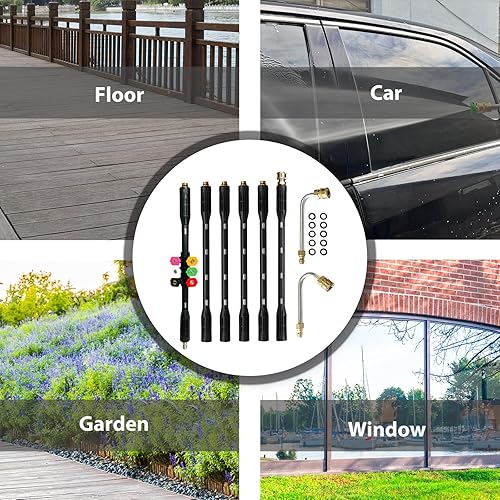 Miniatura 7 de Varita de extensión para lavadora a presión, herramientas de limpieza de canaletas con 6 puntas de boquilla, lanza de repuesto con conexión rápida